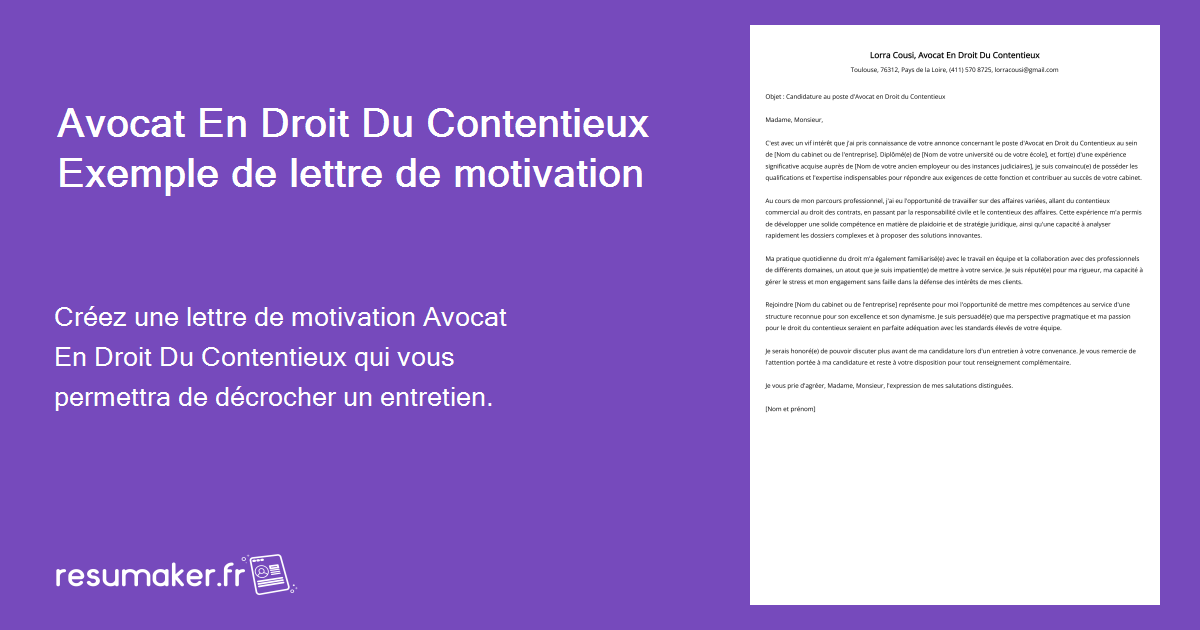 Lettre De Motivation Avocat En Droit Du Contentieux Description Du