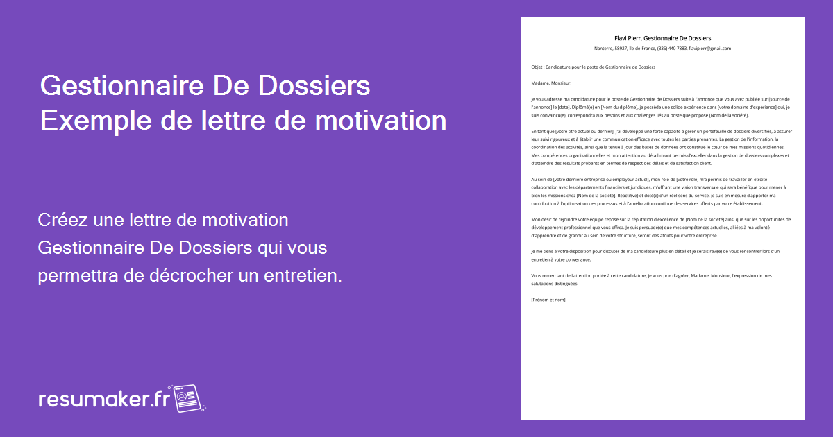 Gestionnaire De Dossiers Exemples De Lettres De Motivation Mod Le Et