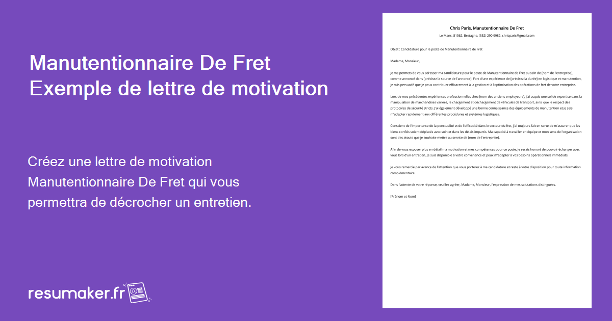 Manutentionnaire De Fret Exemple De Lettre De Motivation Pour