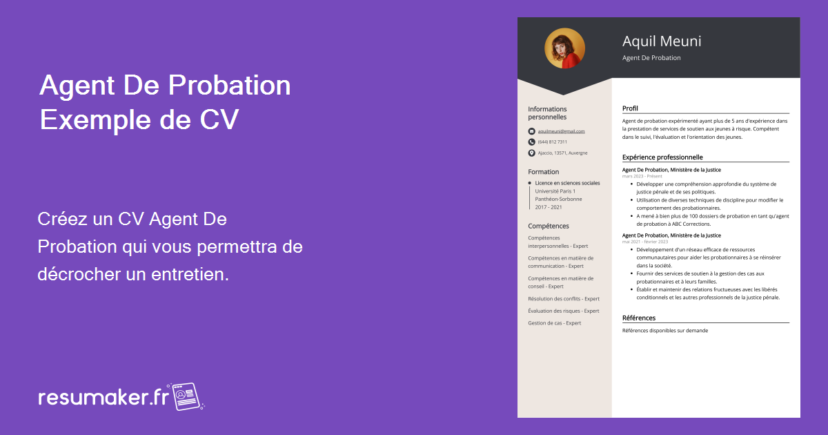 Exemples De Cv Agent De Probation Mod Le Et Conseils