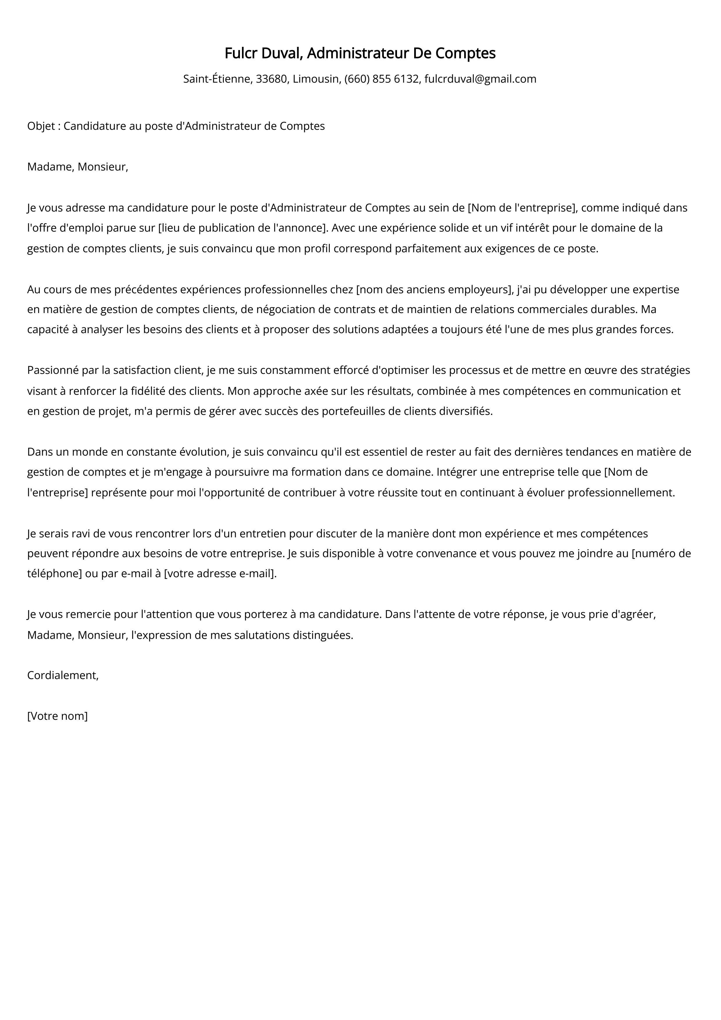 Administrateur De Comptes Cover Letter Example