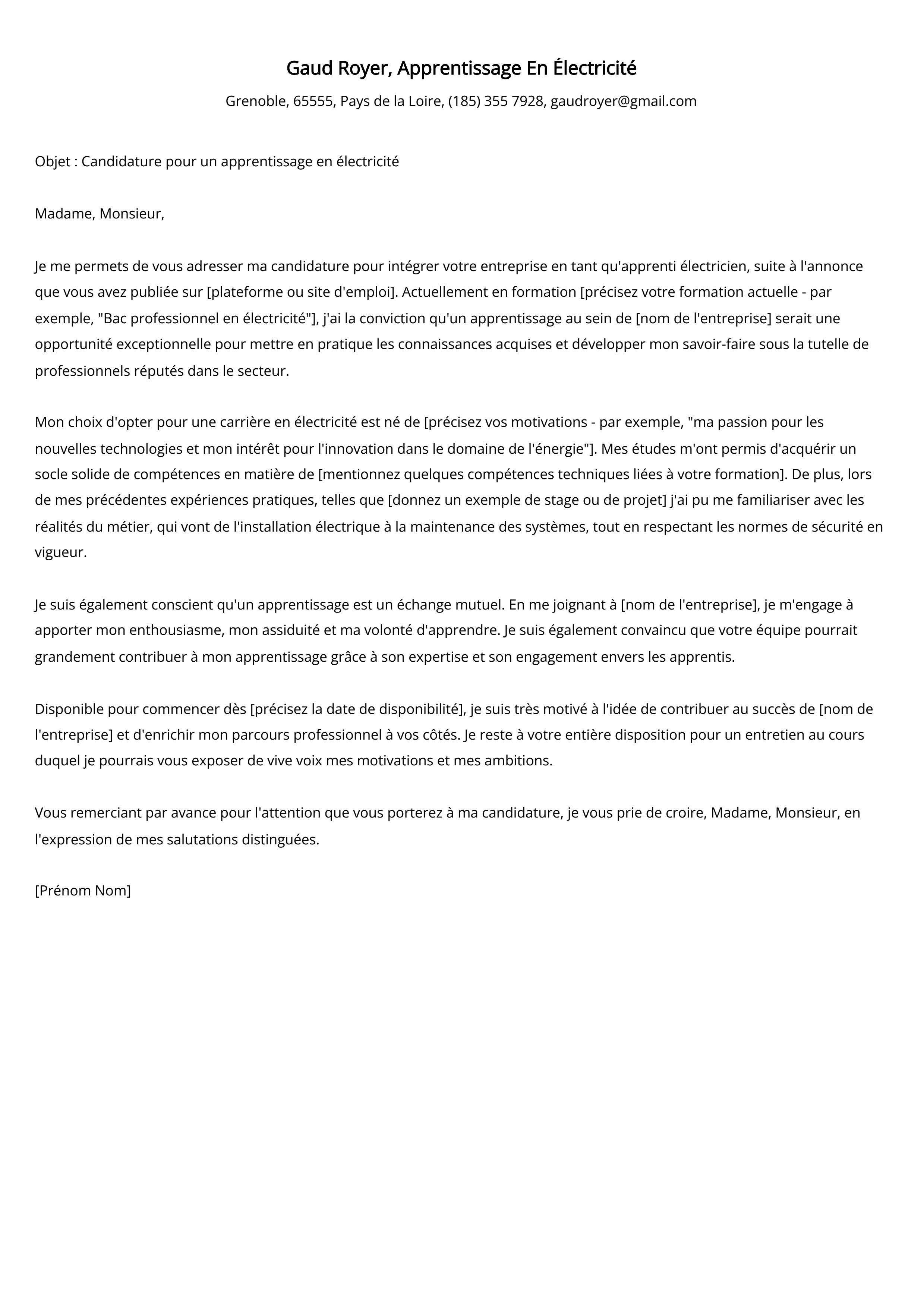 Exemple Lettre Motivation Pour Apprentissage PRVOE