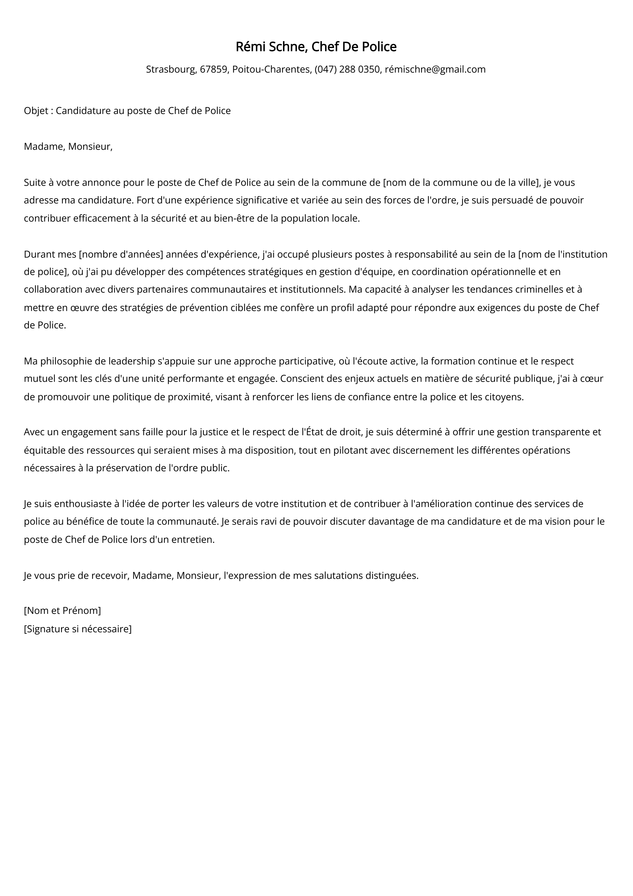 Exemple de lettre de motivation du chef de police