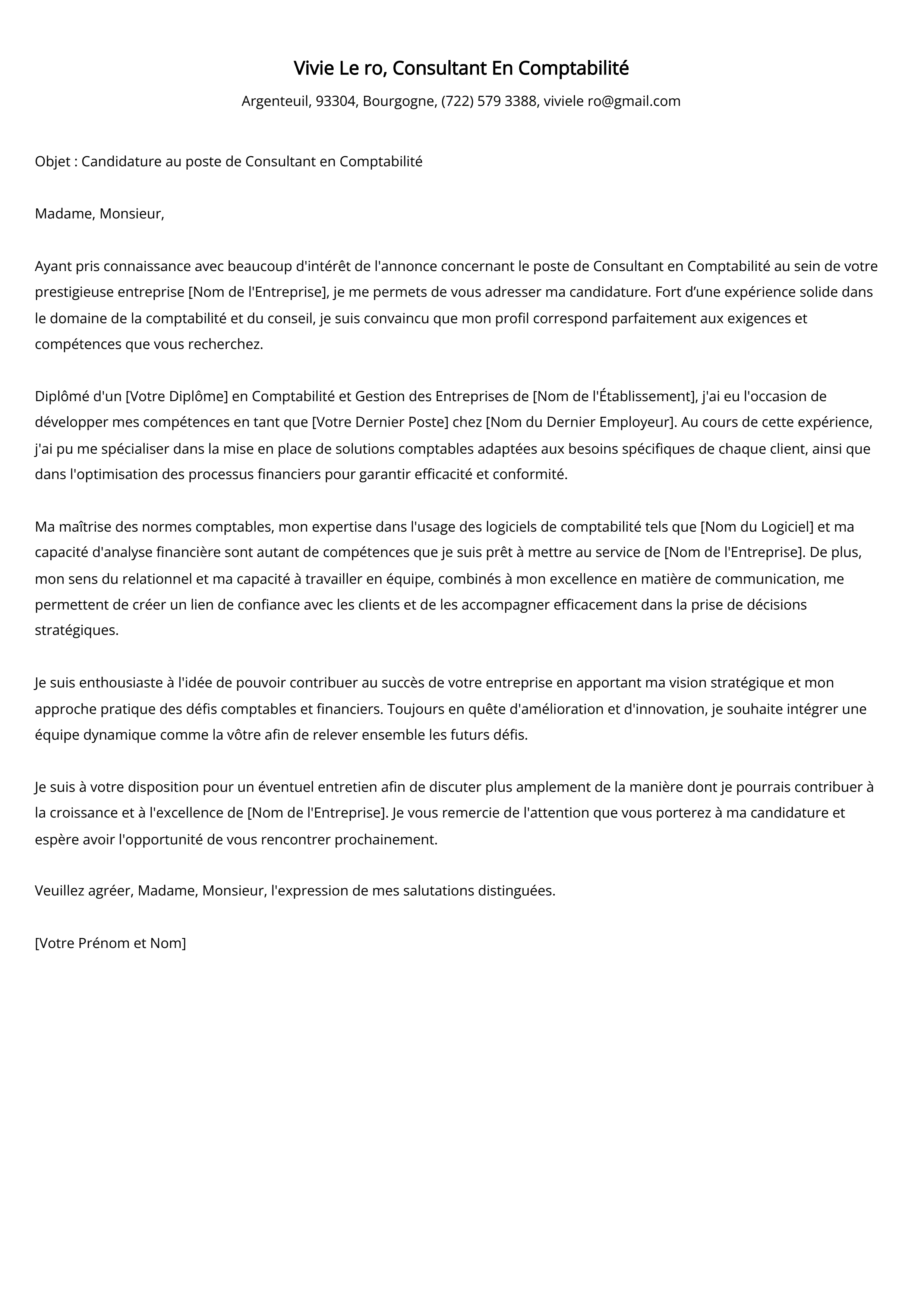 Consultant En Comptabilité Cover Letter Example