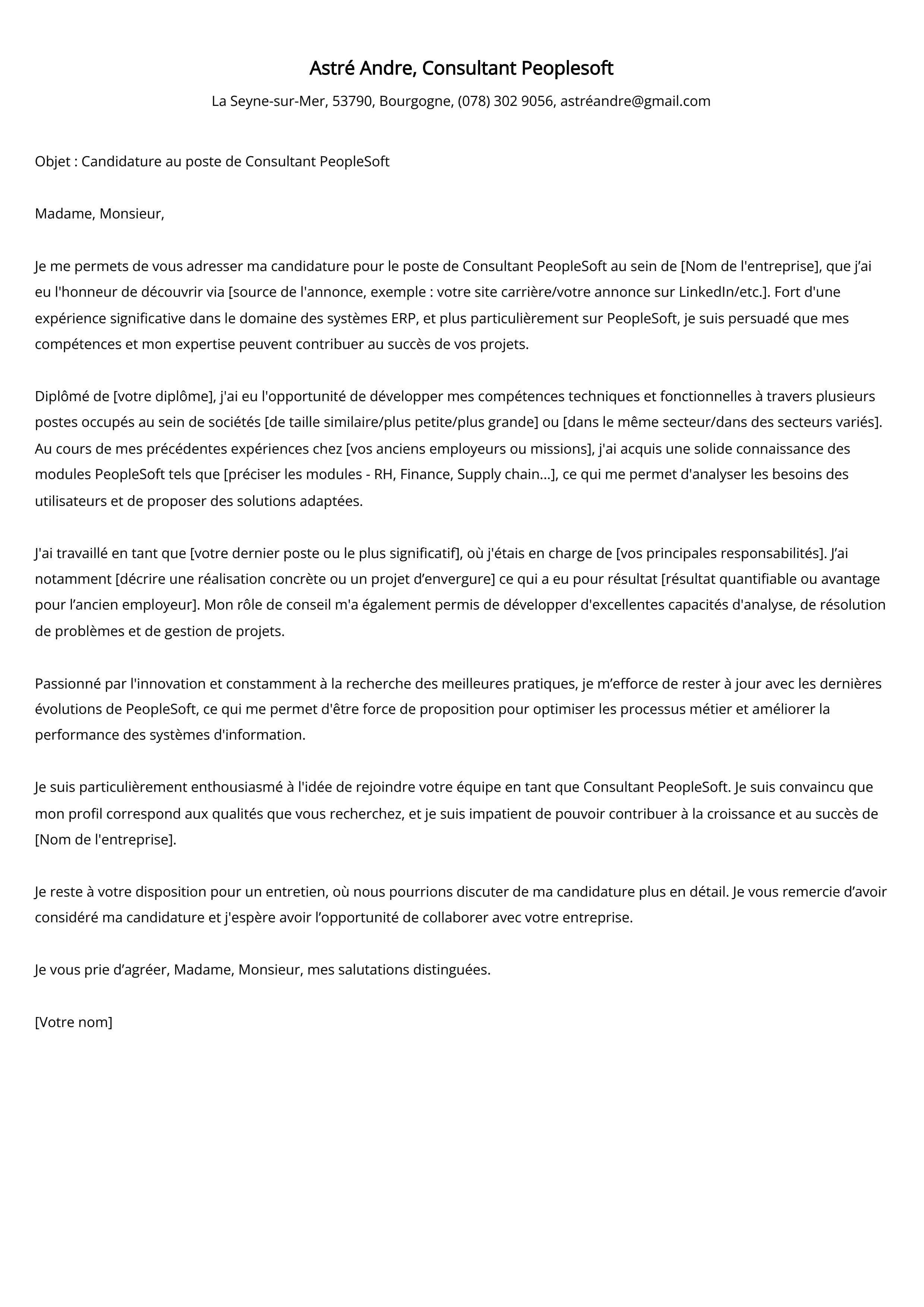 Exemple de lettre de motivation pour un consultant Peoplesoft