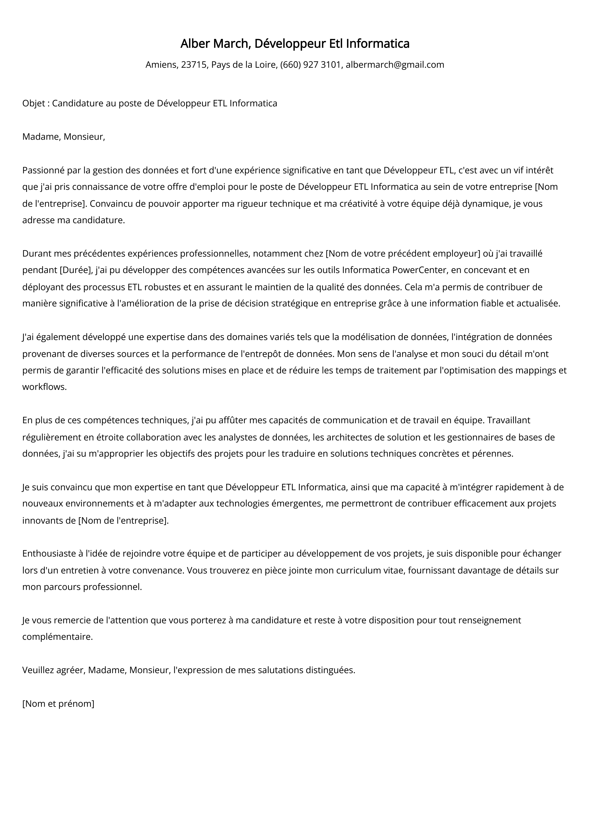 Développeur Etl Informatica Cover Letter Example