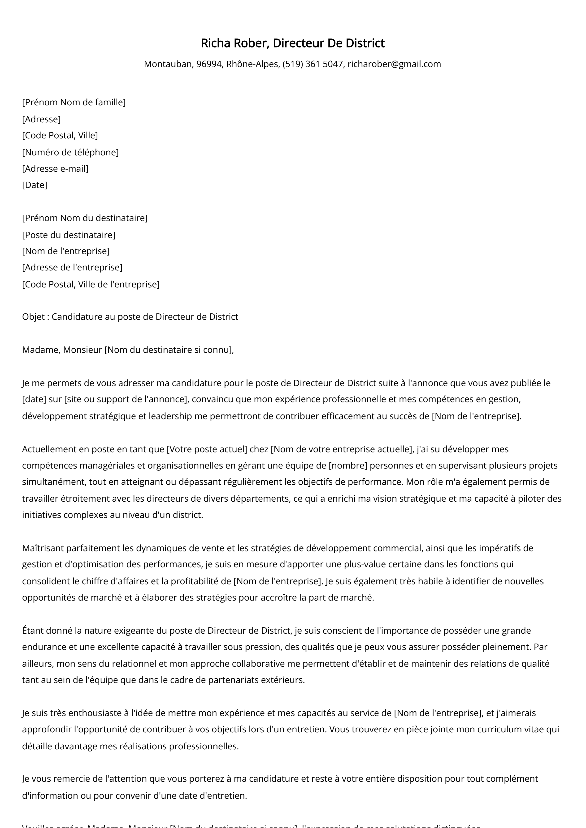 Directeur De District Cover Letter Example