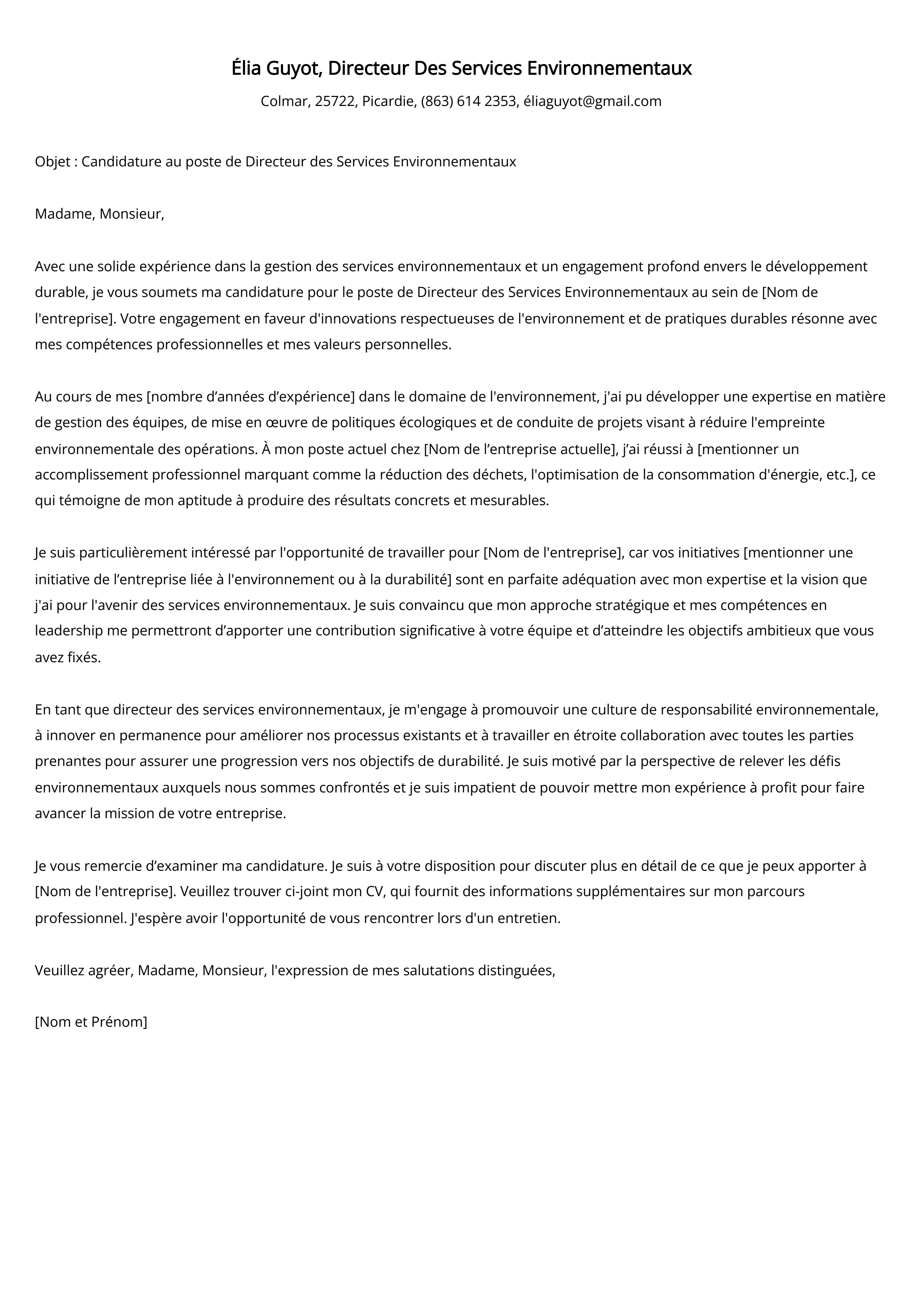 Directeur Des Services Environnementaux Cover Letter Example