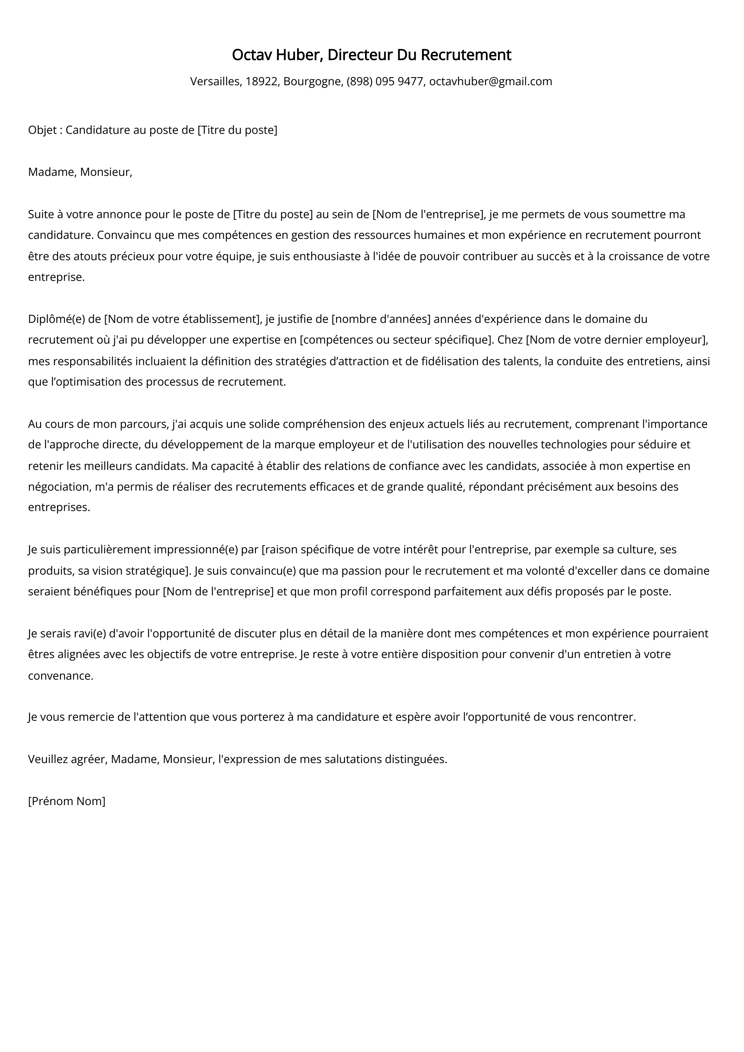 Exemple de lettre de motivation du directeur du recrutement