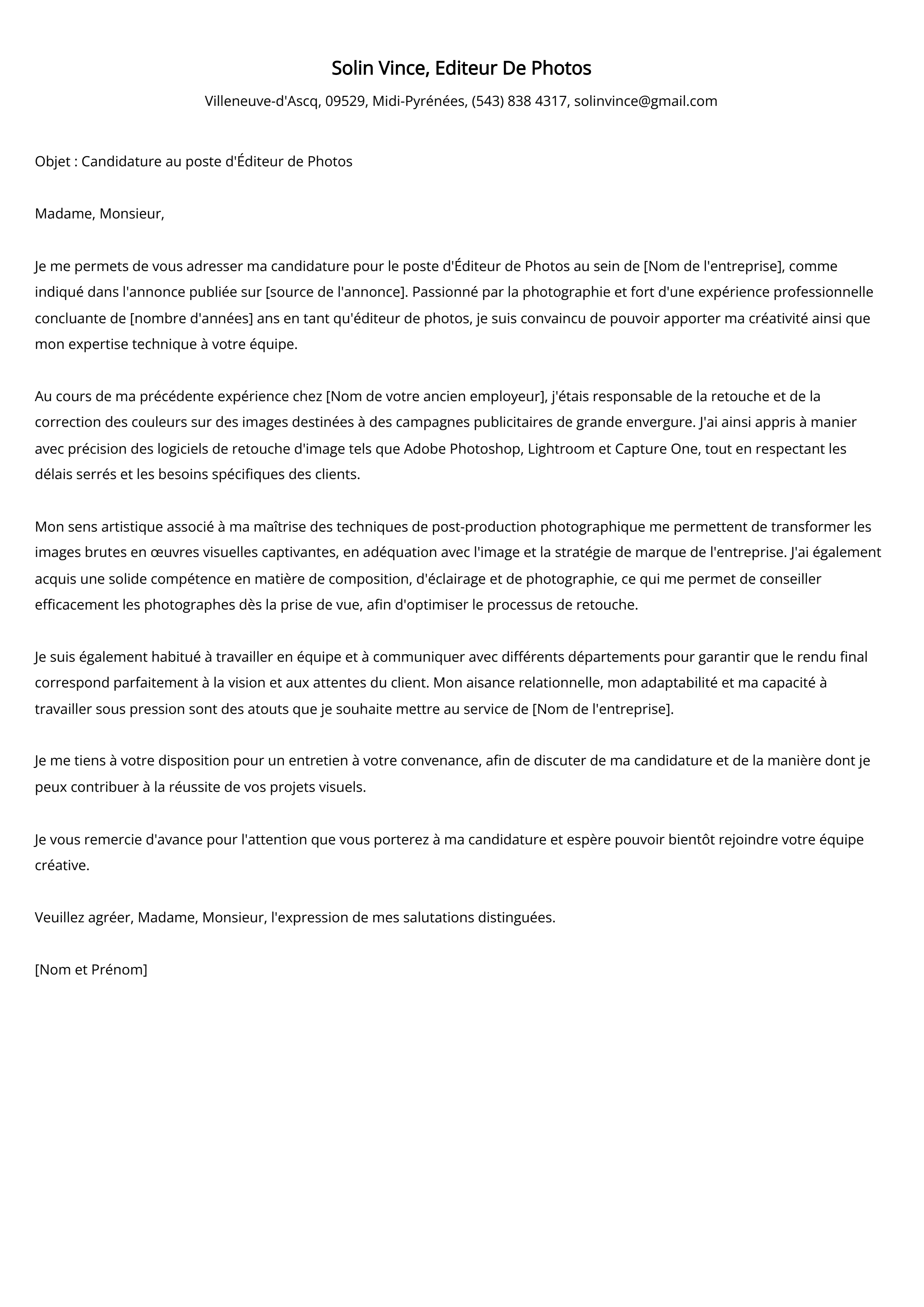 Editeur De Photos Cover Letter Example