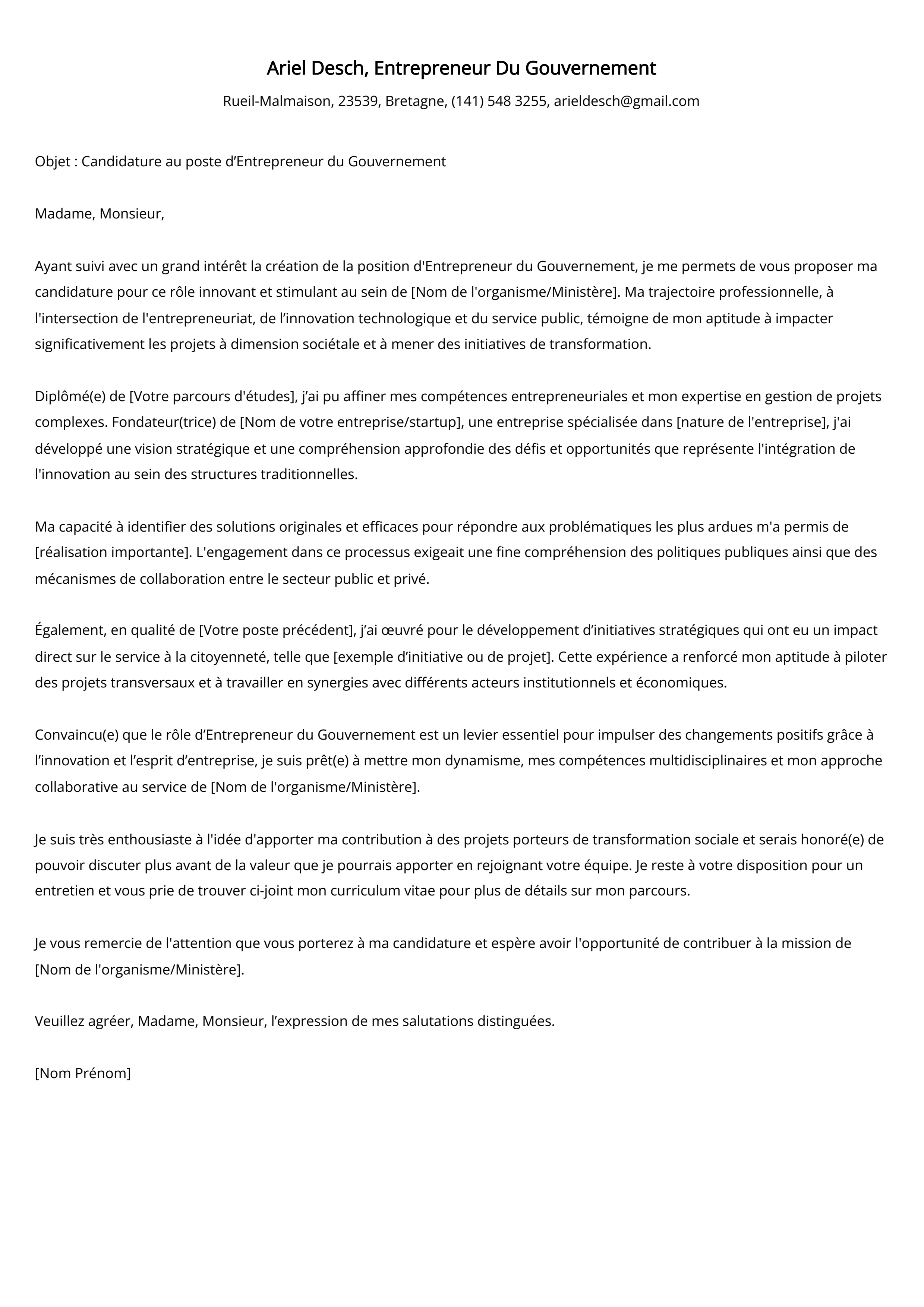 Lettre De Motivation Entrepreneur Du Gouvernement Mod le Et Guide Lettre De Motivation Entrepreneur Du Gouvernement Mod le Et Guide