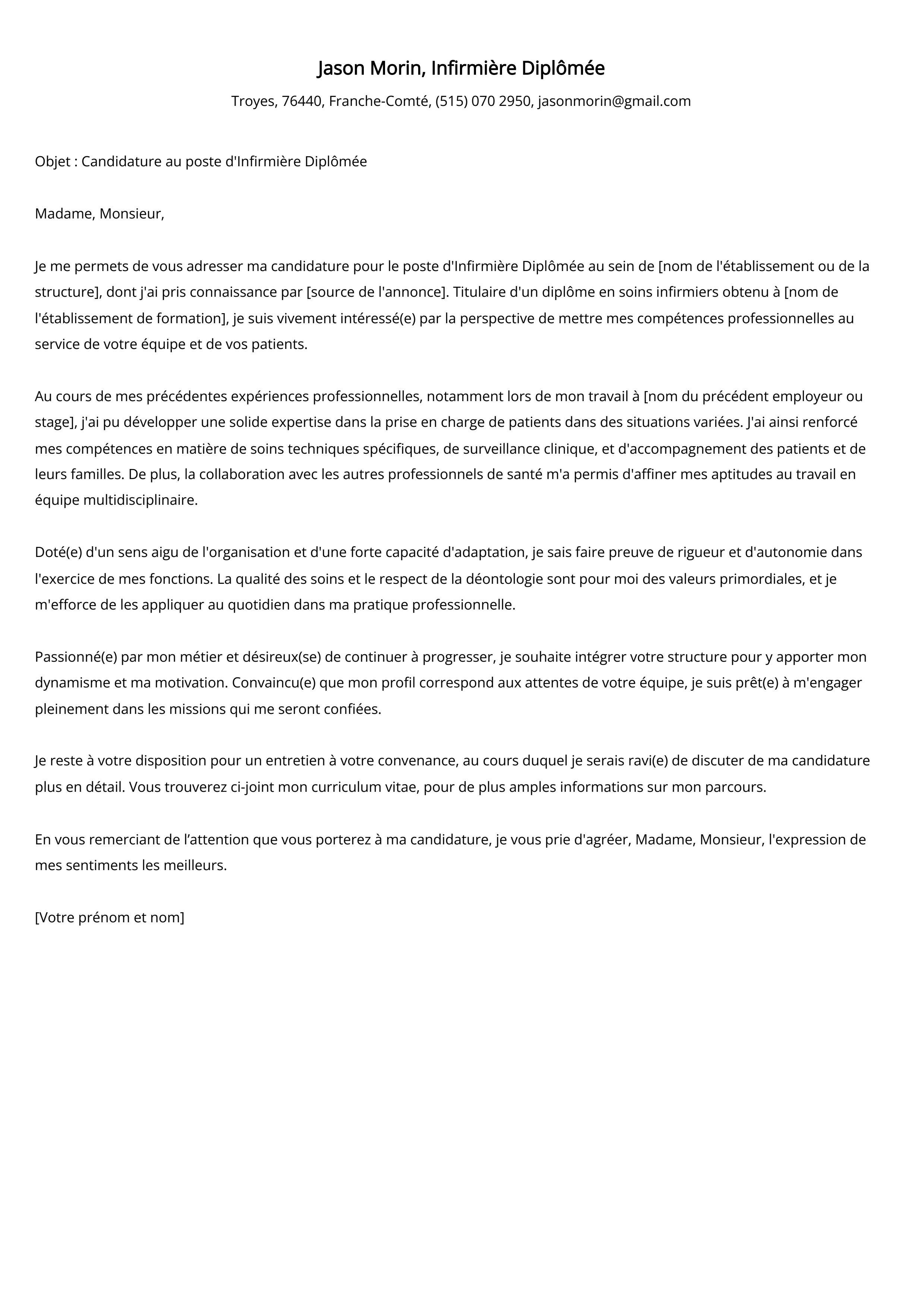 Lettre de motivation de l'infirmière diplômée