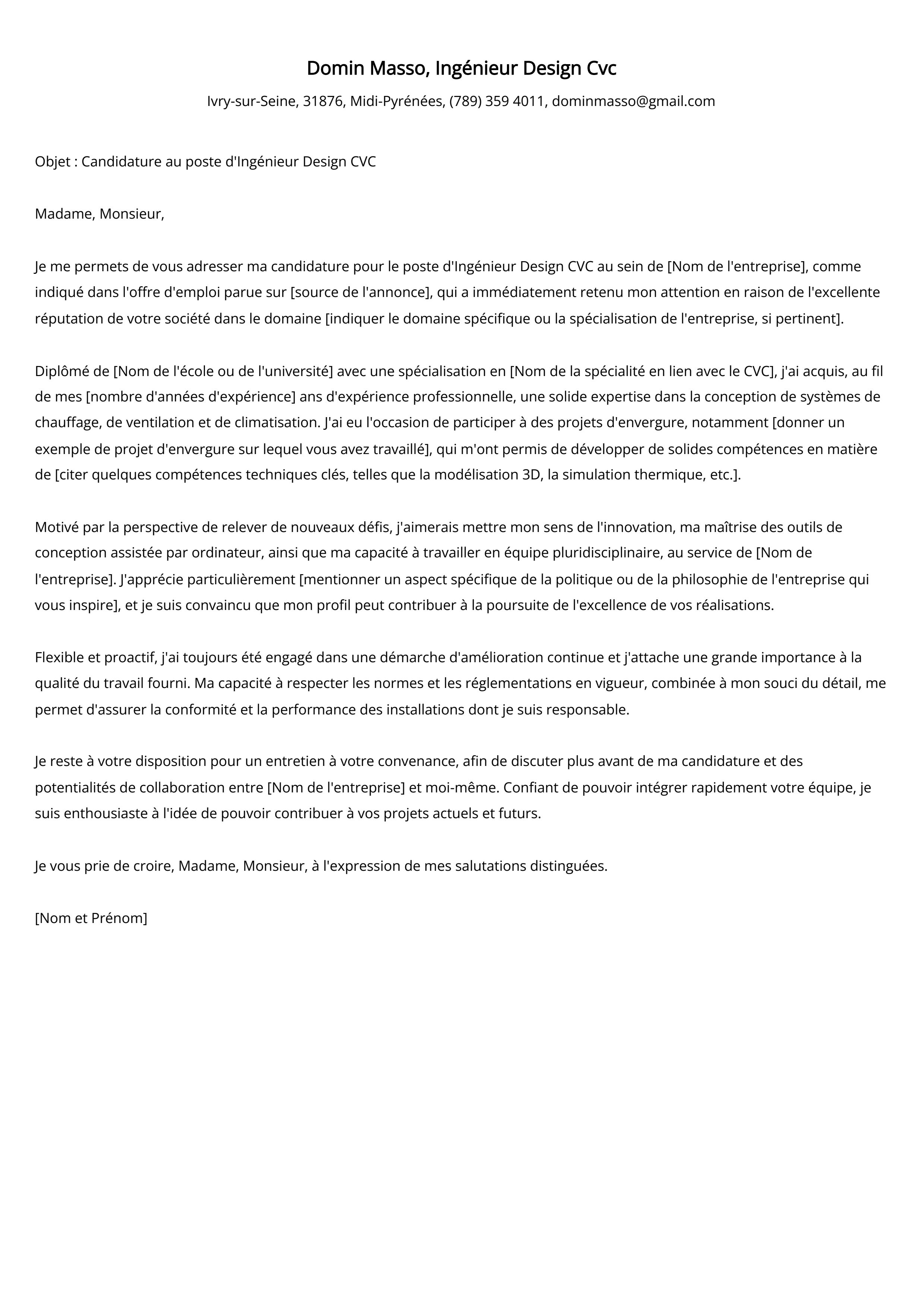 Ingénieur Design Cvc Cover Letter Example