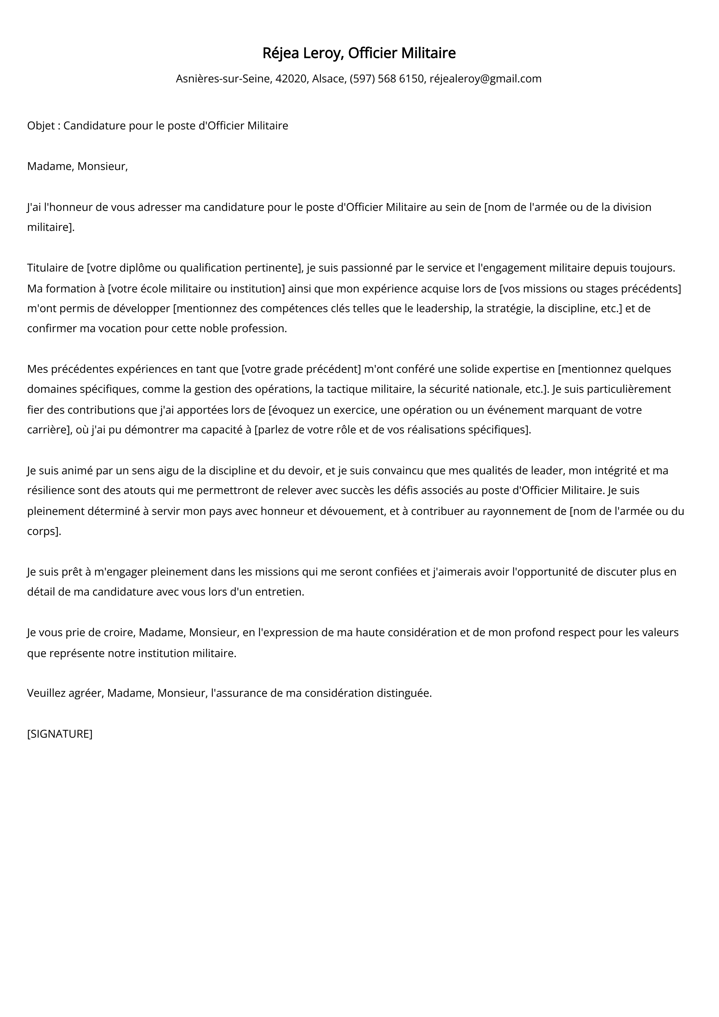 Lettre De Motivation Officier Militaire Description Du Poste Exemple