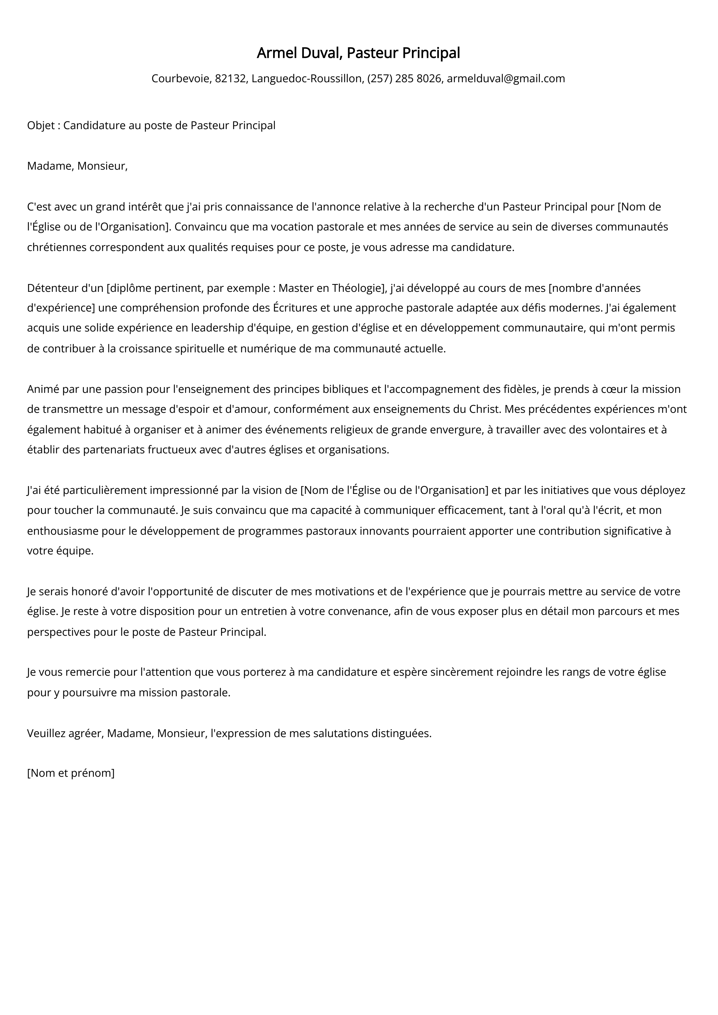 Exemple de lettre de couverture pour le directeur de Pasteur