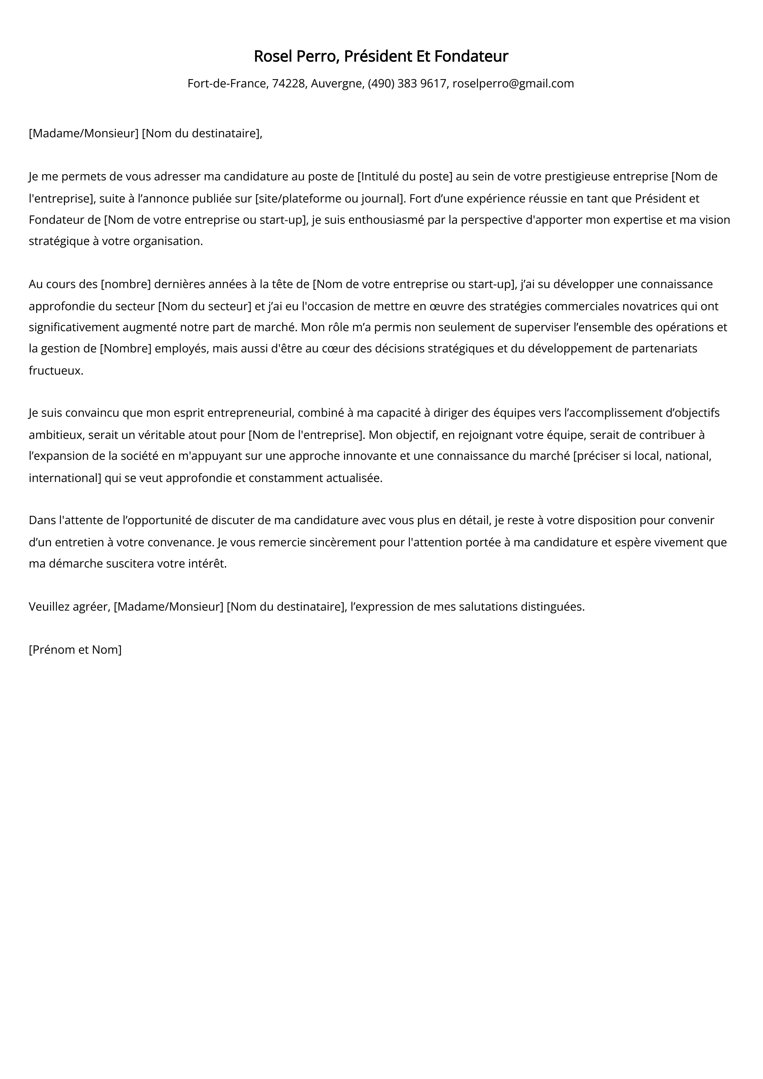 Président Et Fondateur Cover Letter Example