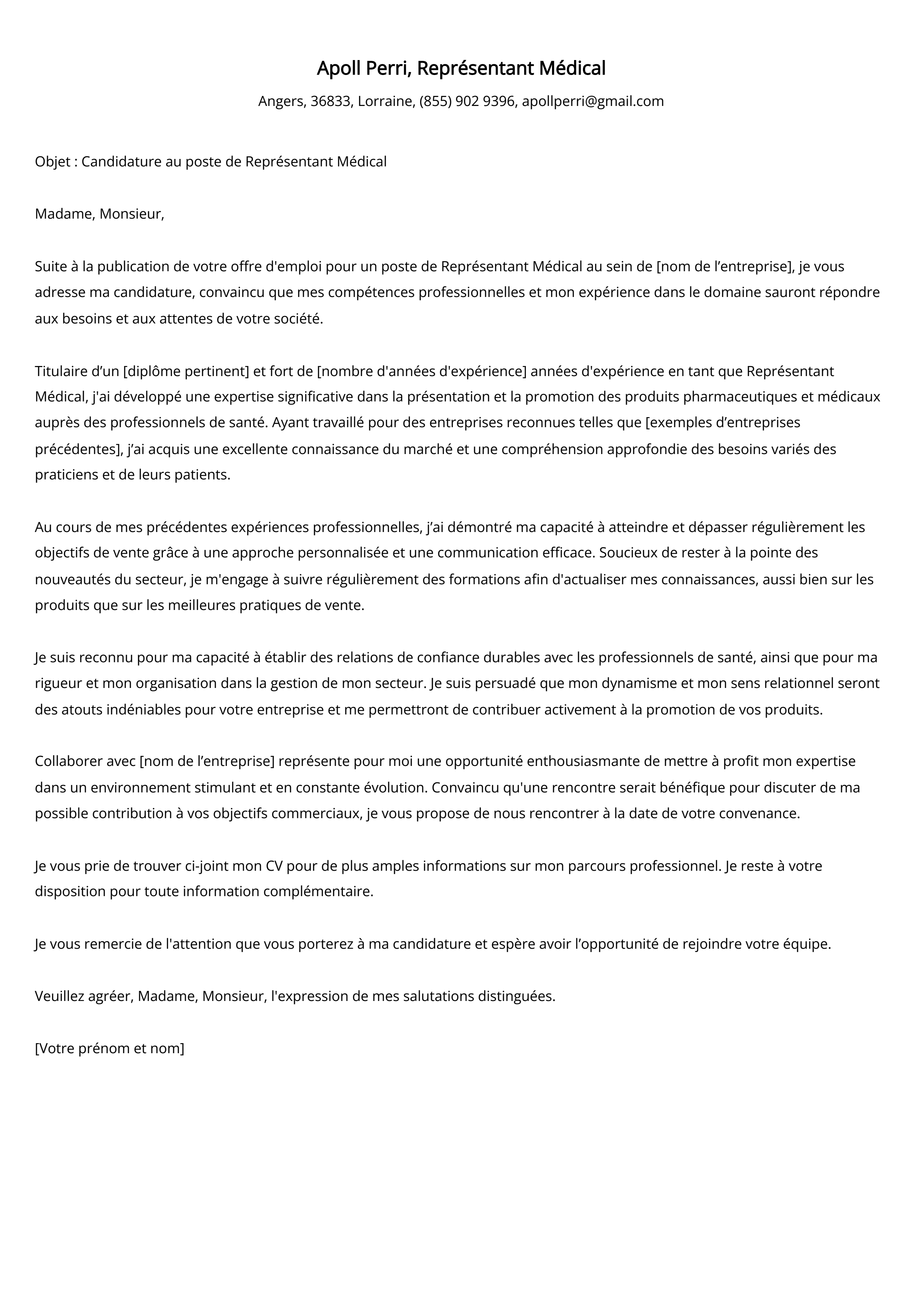 Exemple de lettre de motivation pour un représentant médical