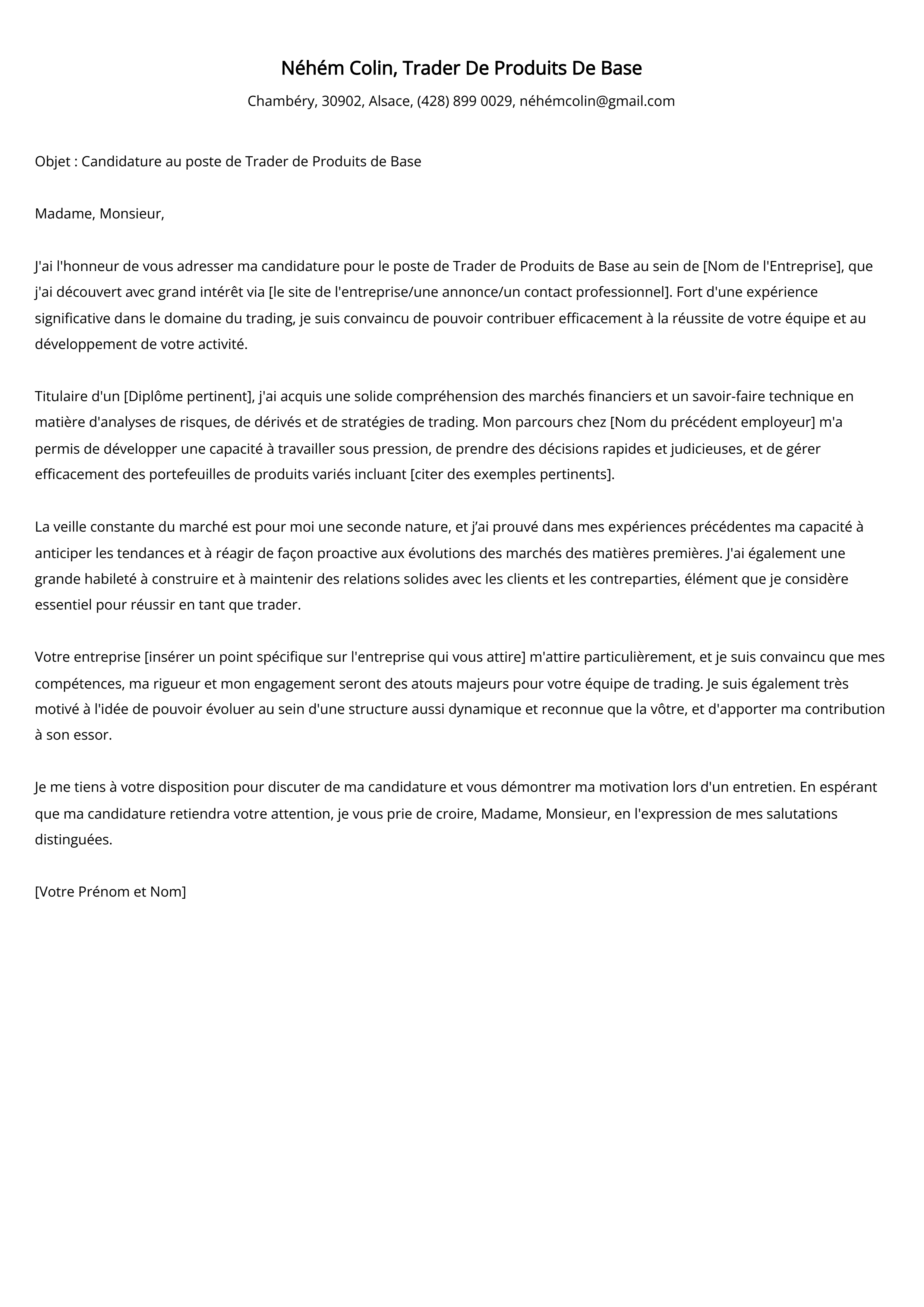 Trader De Produits De Base Cover Letter Example