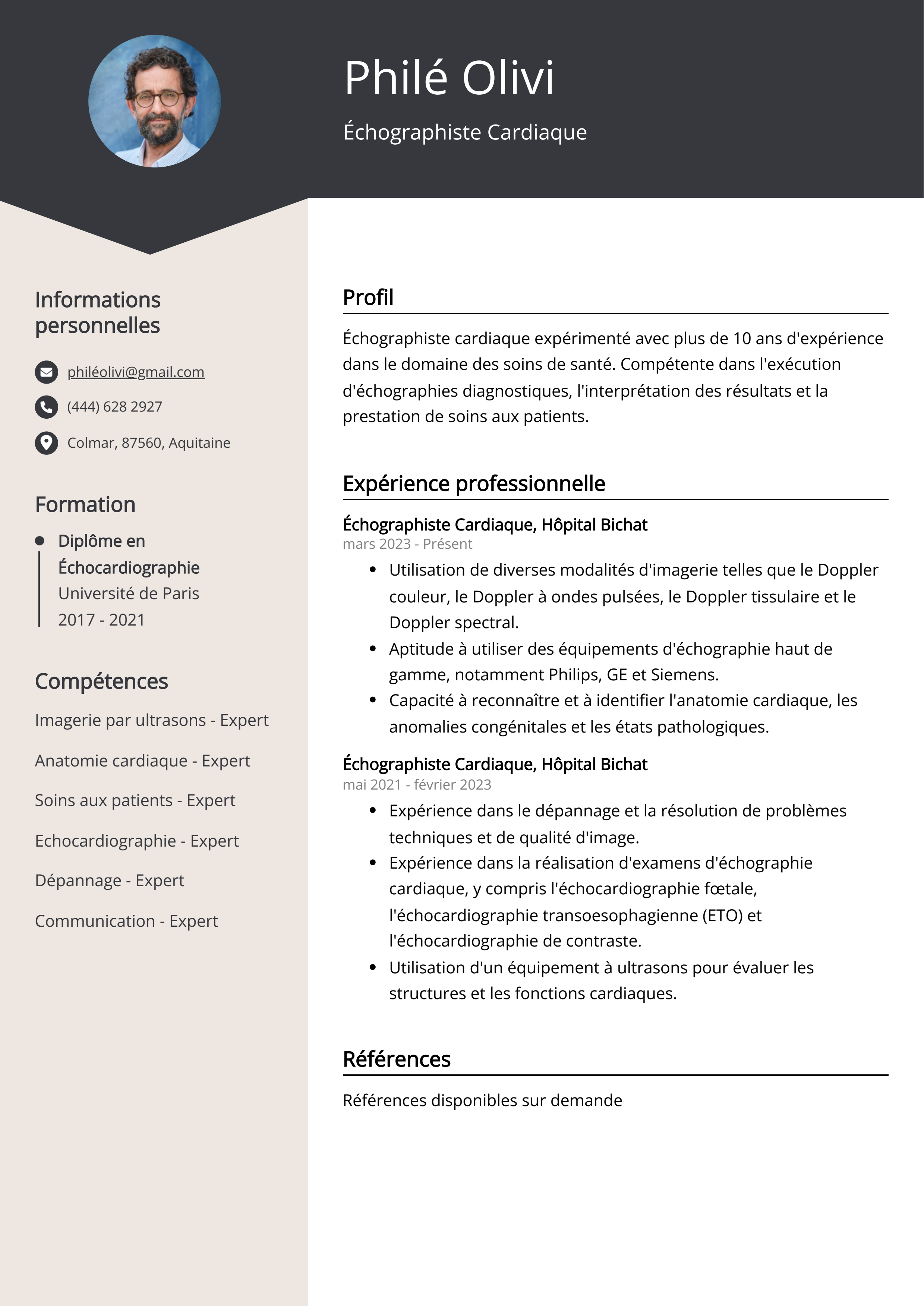 Échographiste Cardiaque Exemple de CV