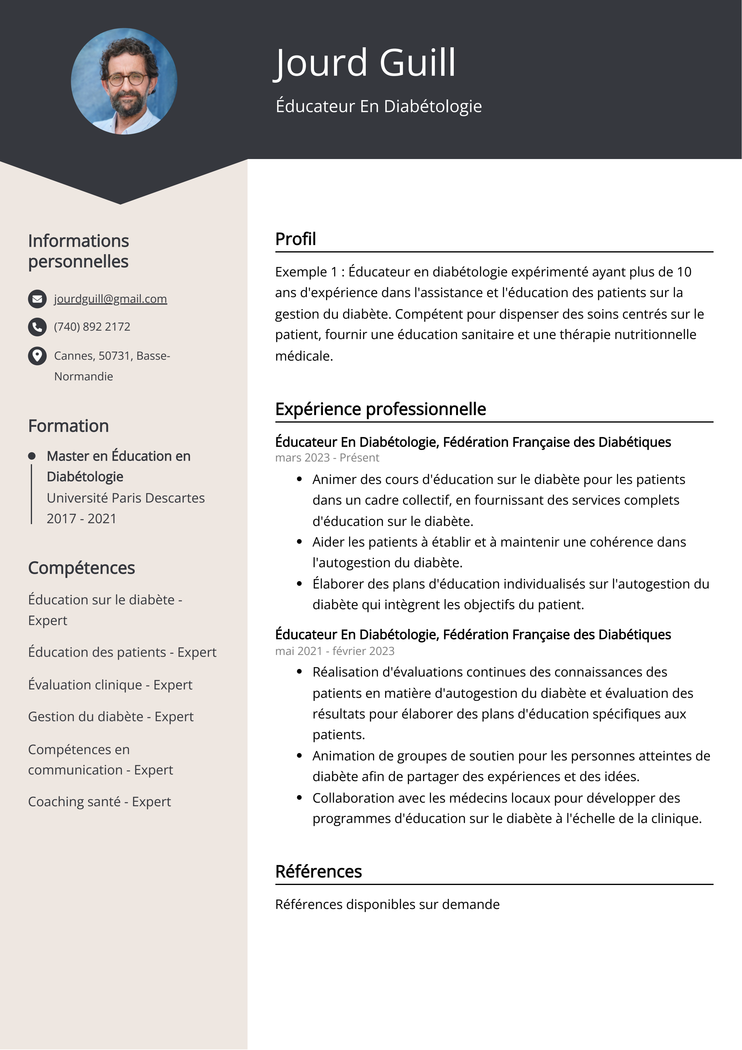 Exemple de curriculum vitae d'un éducateur en diabétologie