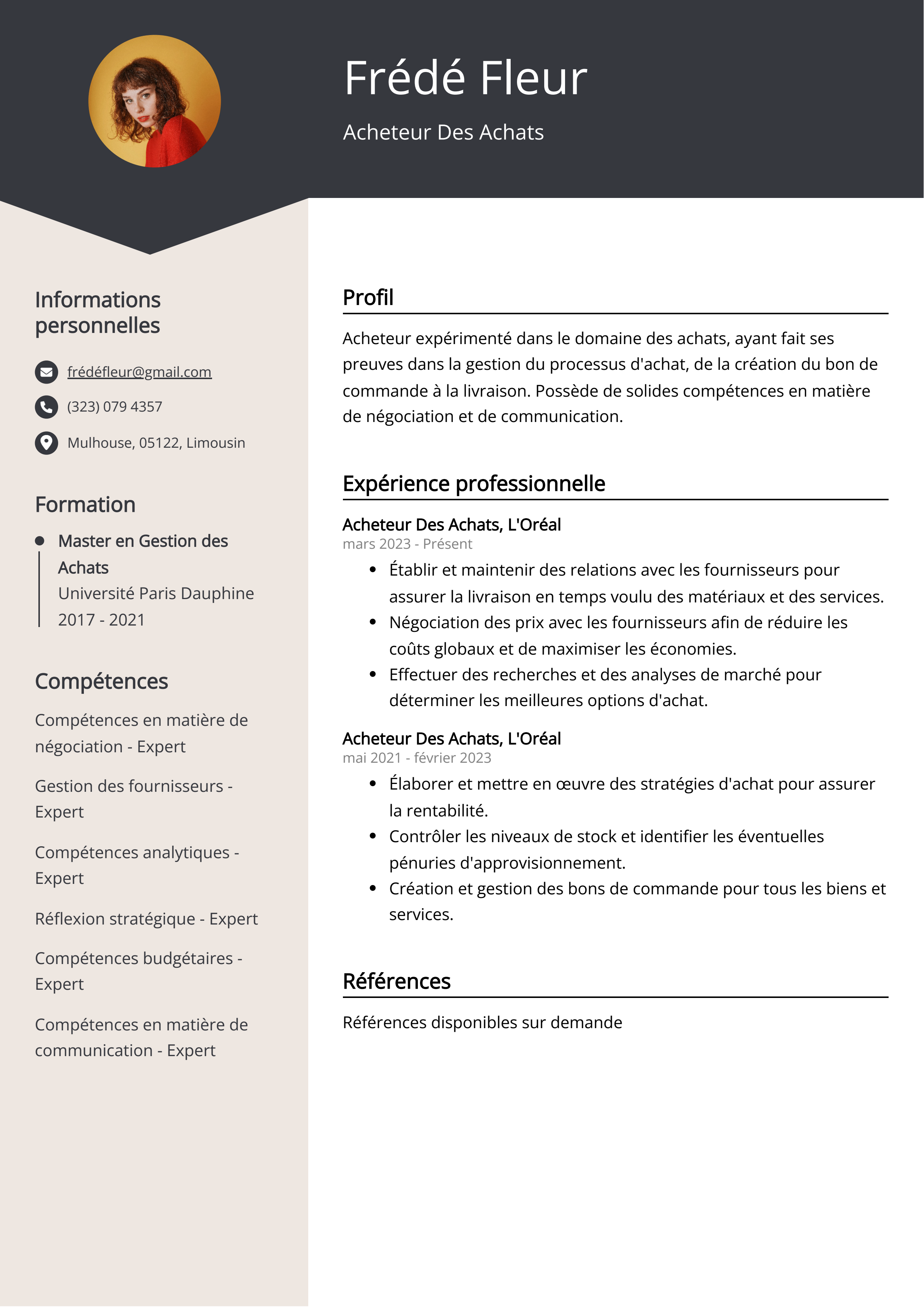 Acheteur Des Achats Exemple de CV