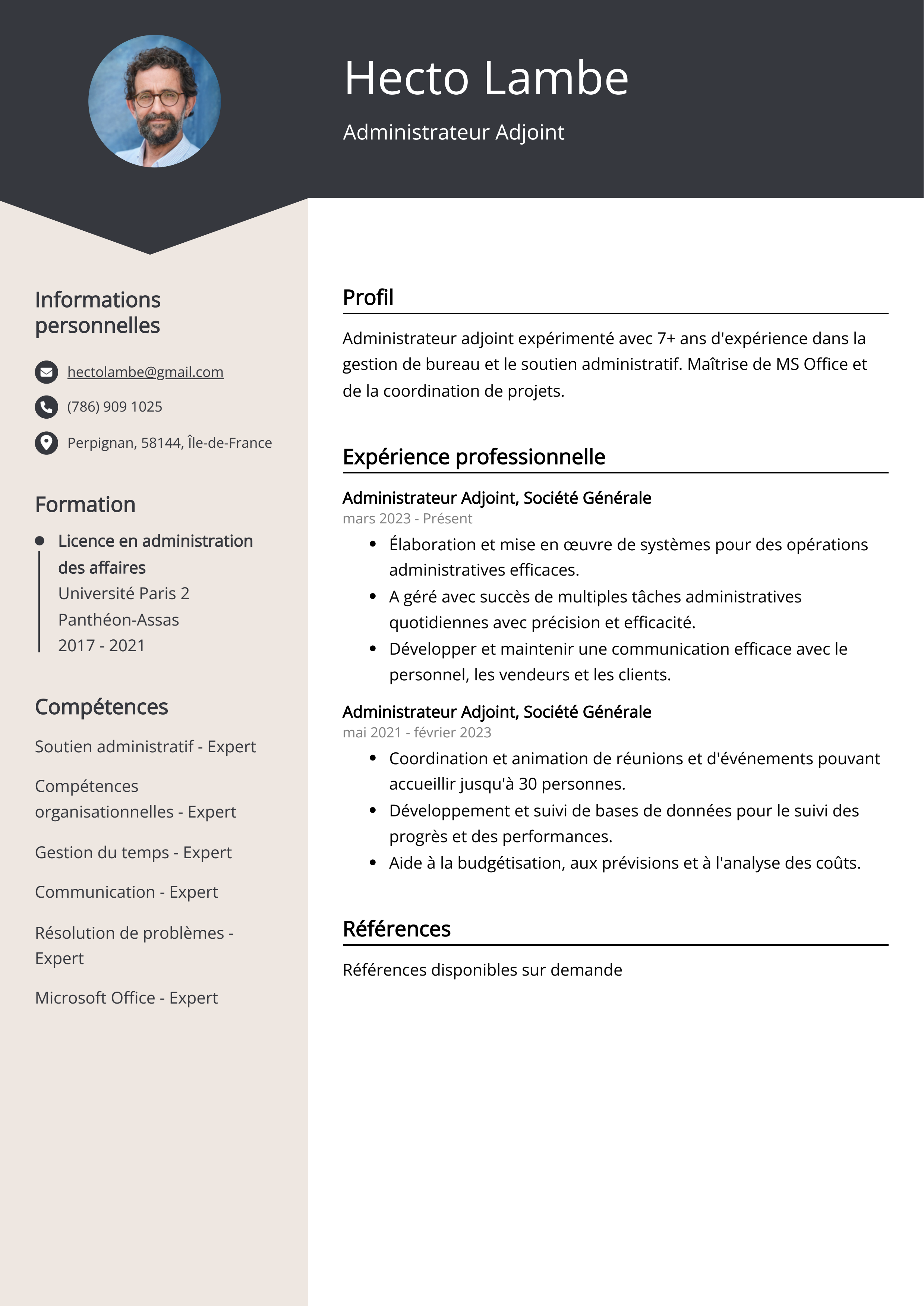 Exemple de CV d'administrateur adjoint