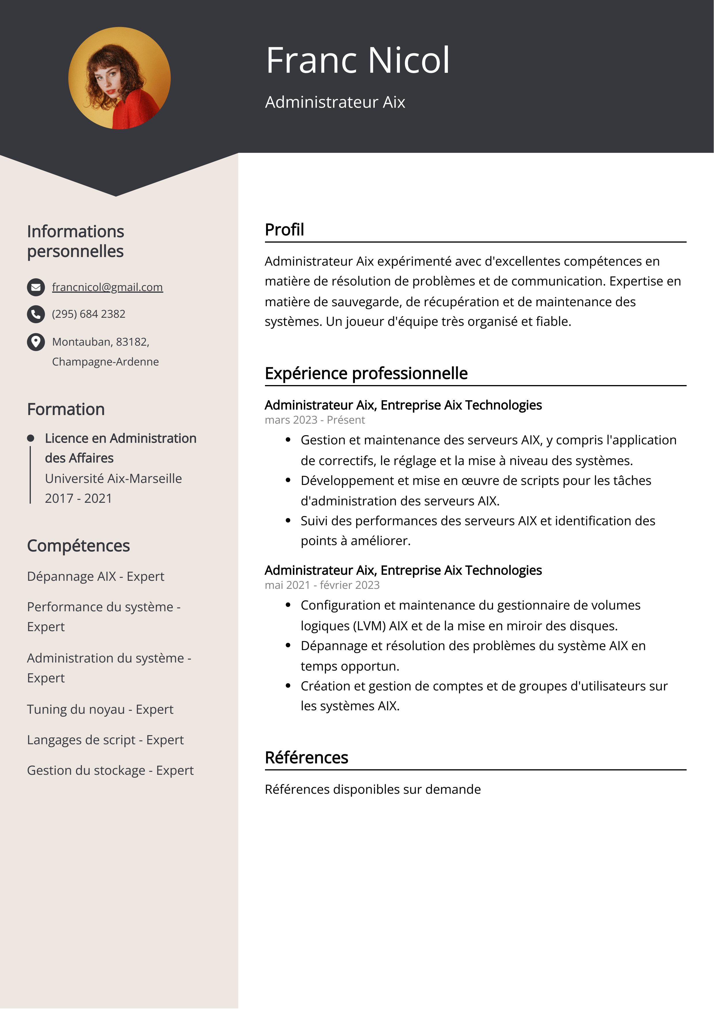 Administrateur Aix Resume Example