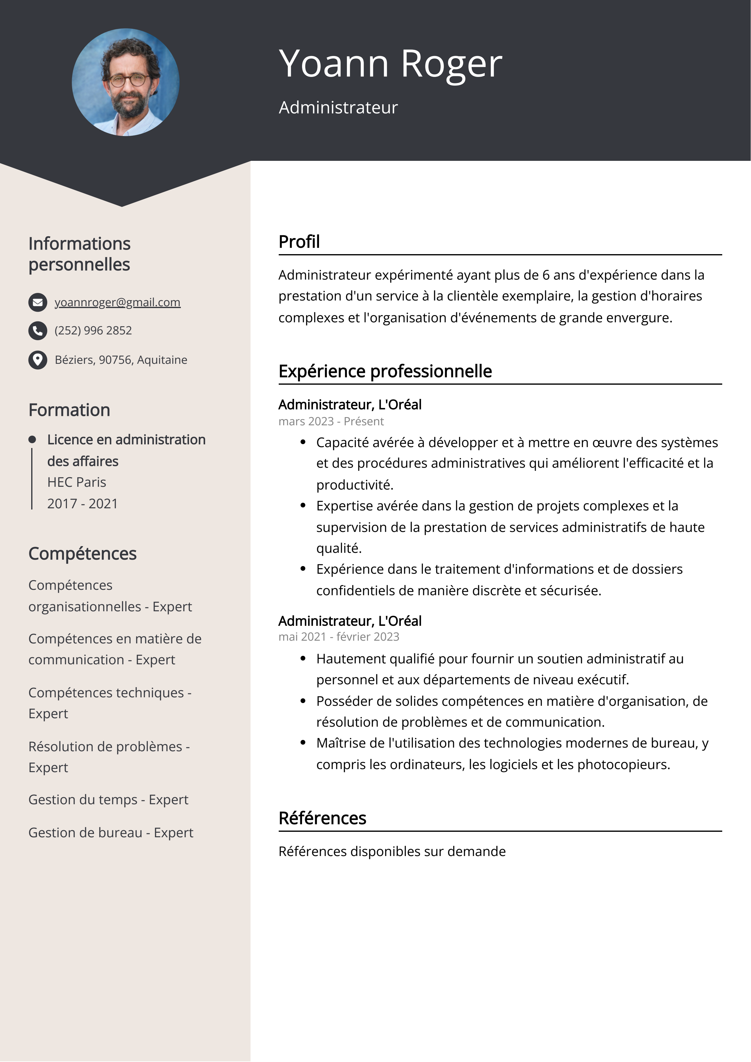 Exemple de curriculum vitae d'administrateur