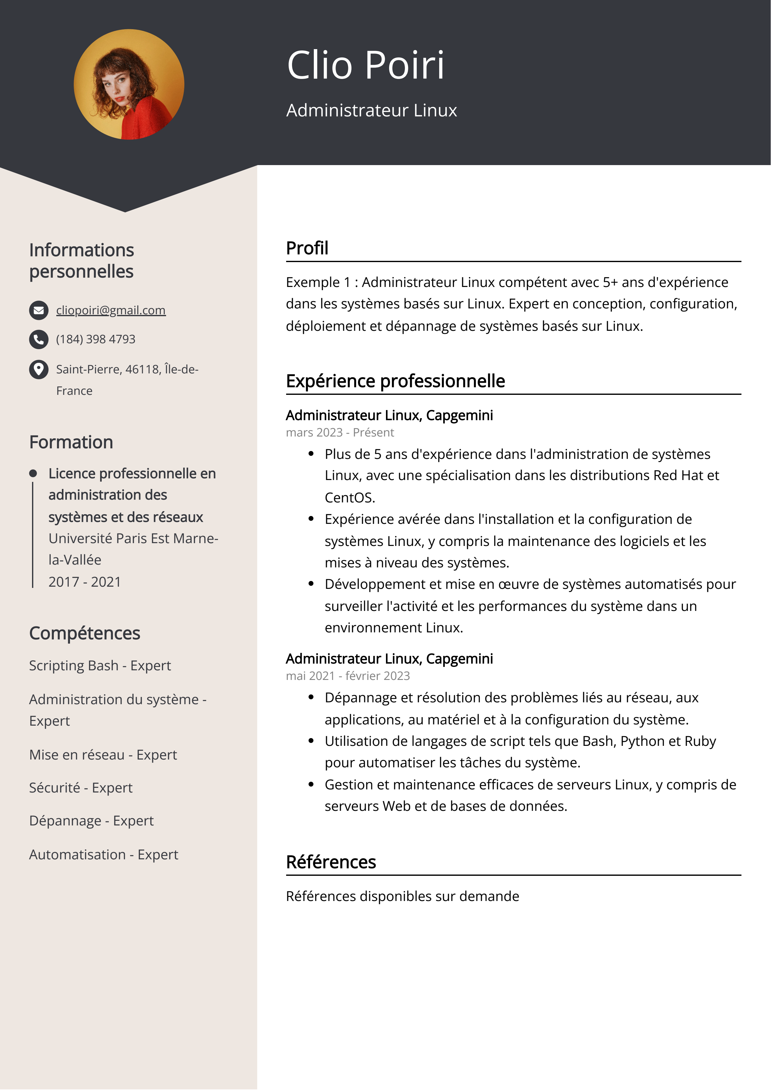 Administrateur Linux Resume Example