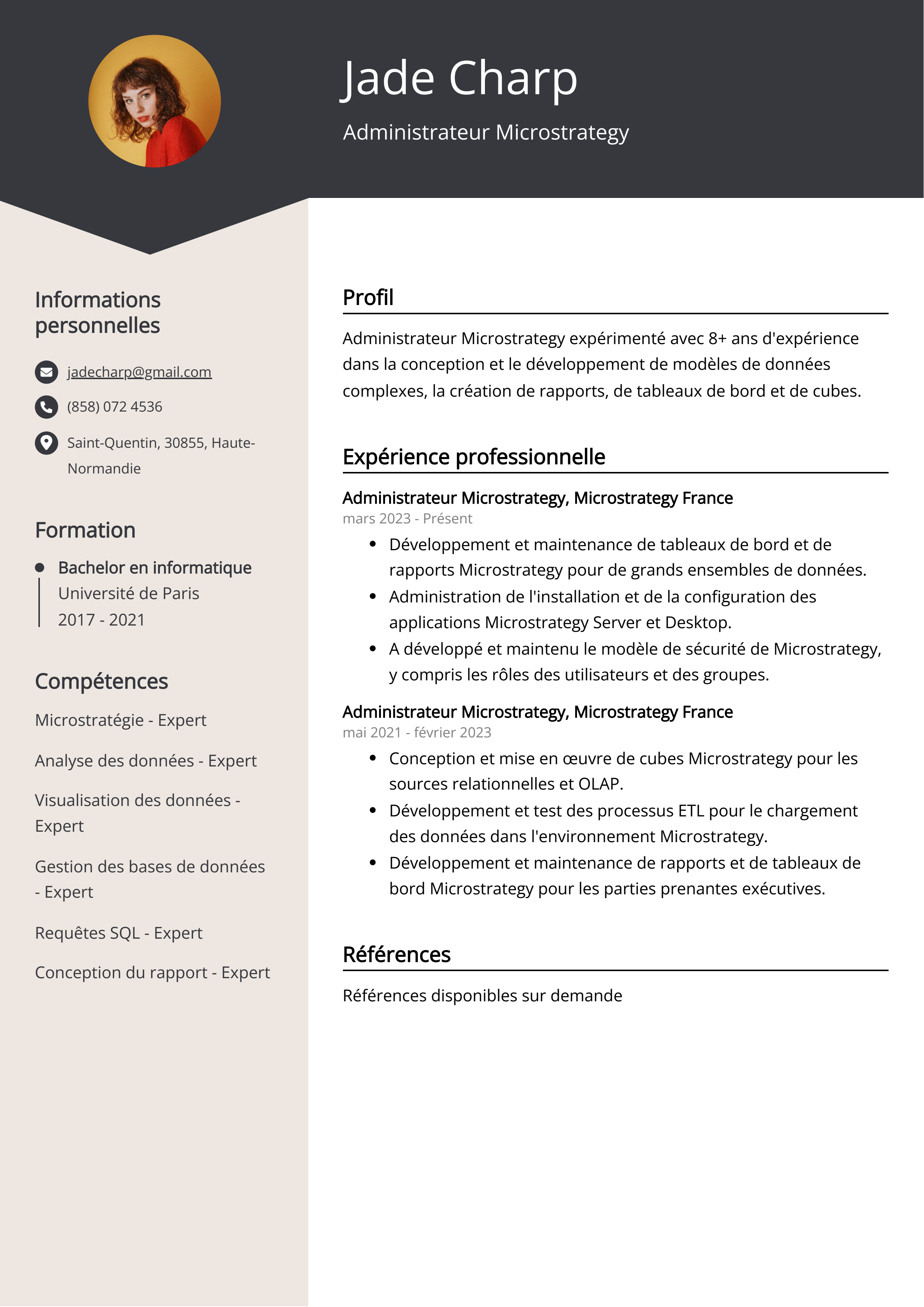 Administrateur Microstrategy Resume Example