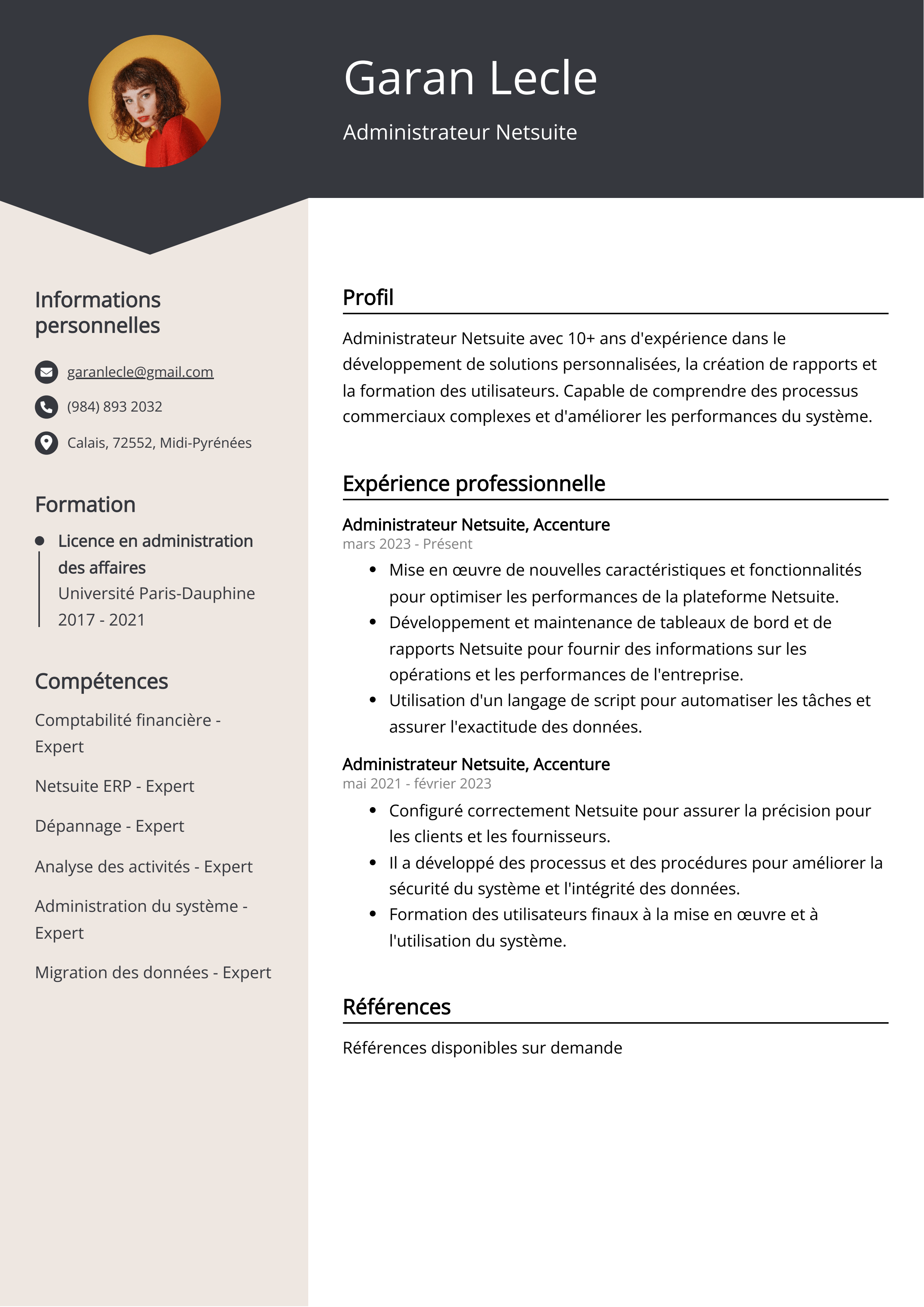 Administrateur Netsuite Resume Example