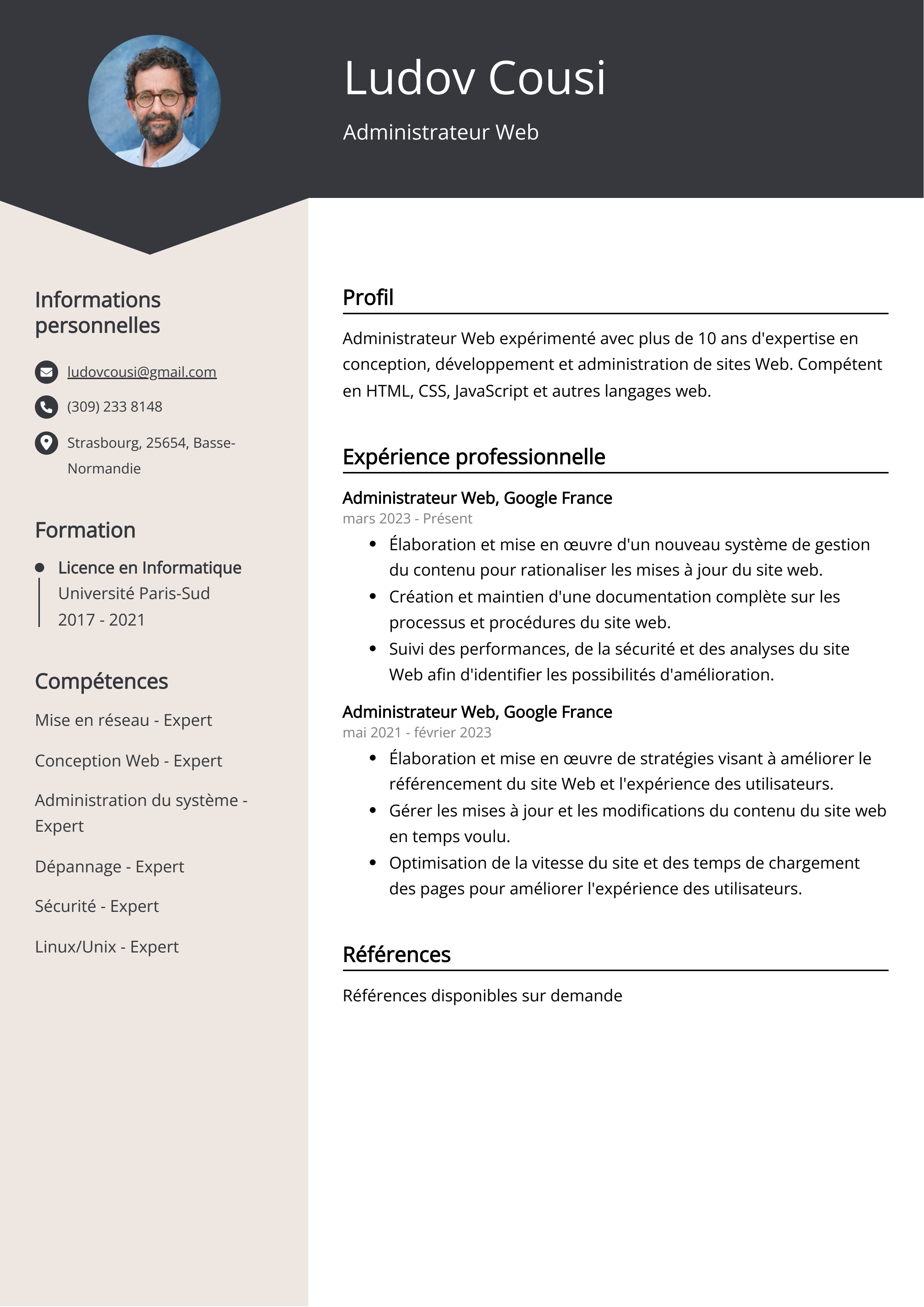 Administrateur Web Resume Example