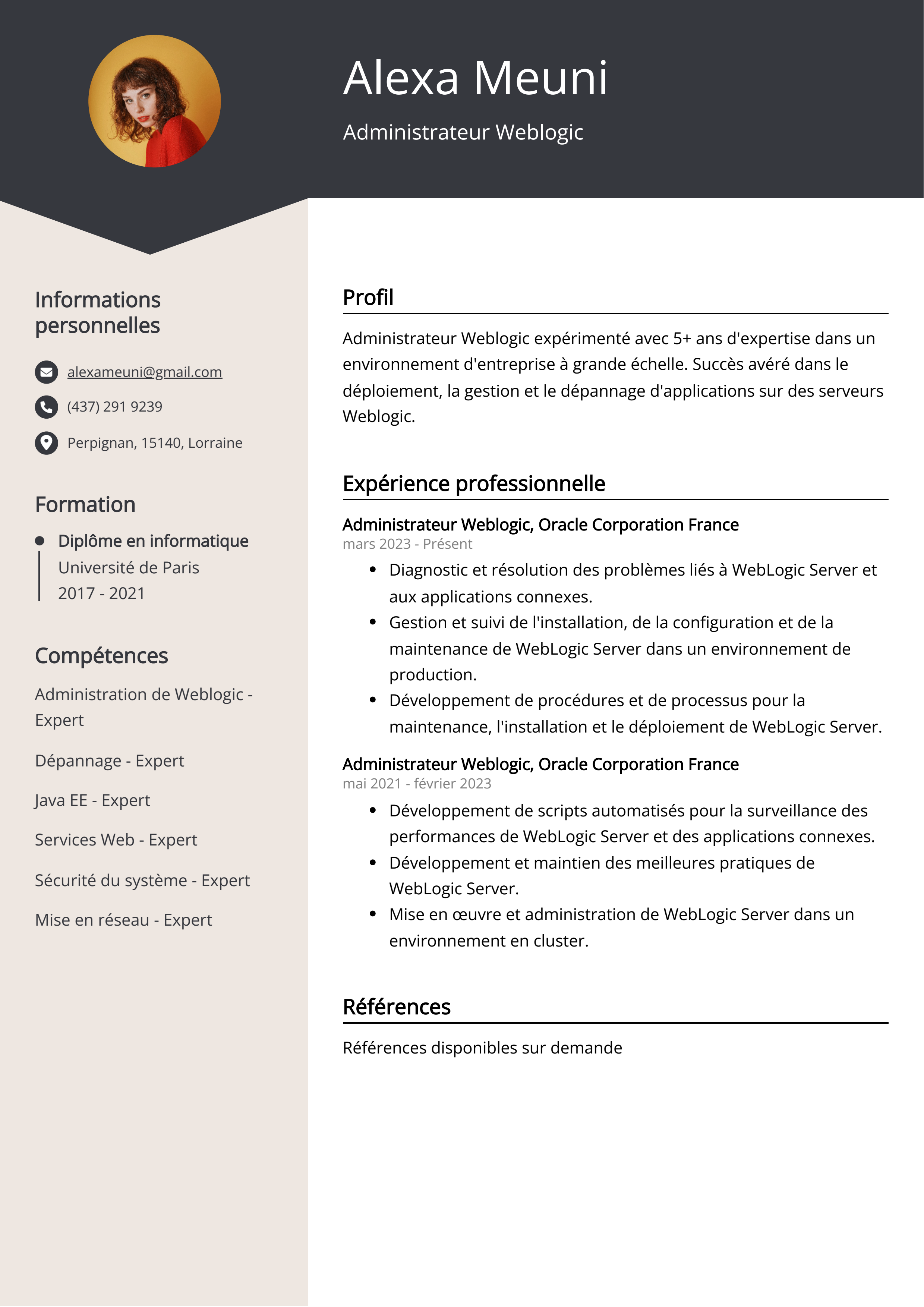 Administrateur Weblogic Resume Example