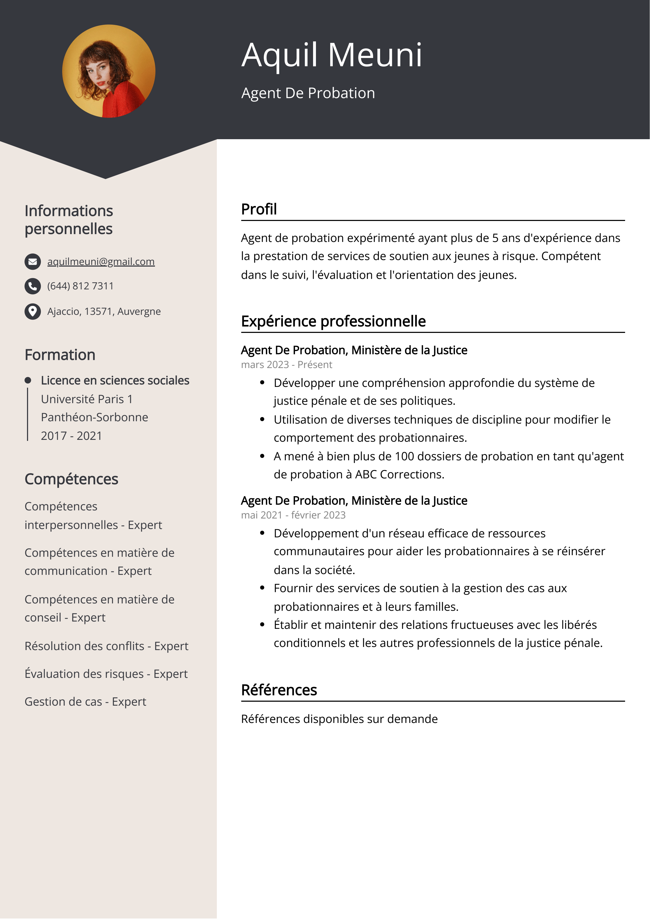 Exemple de CV d'agent de probation