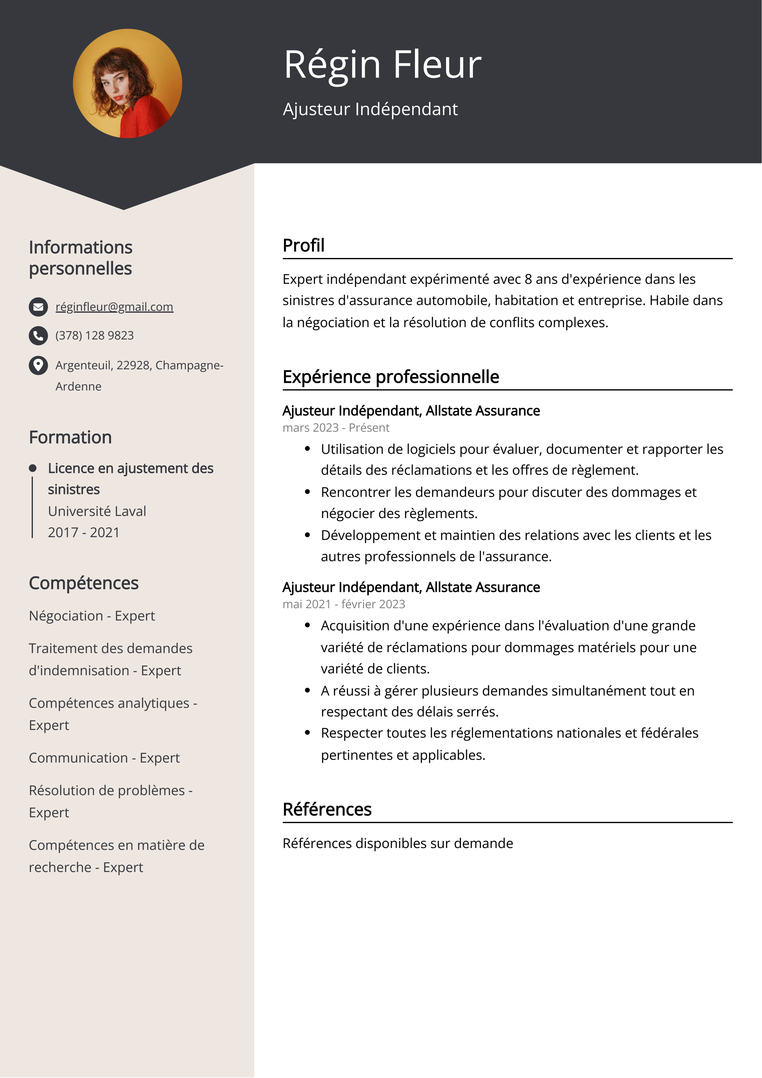 Ajusteur Indépendant Exemple de CV