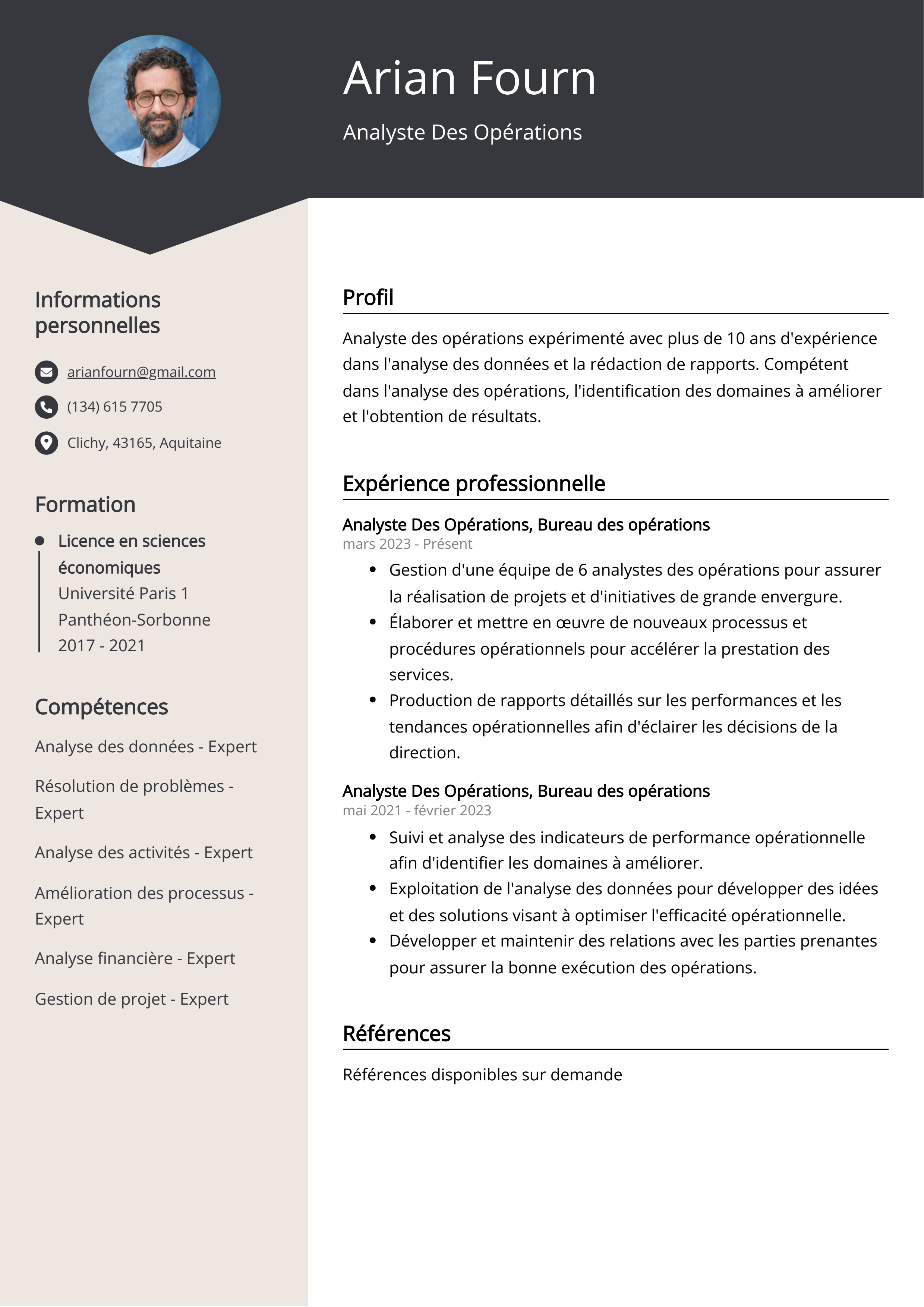 Analyste des opérations Exemple de CV