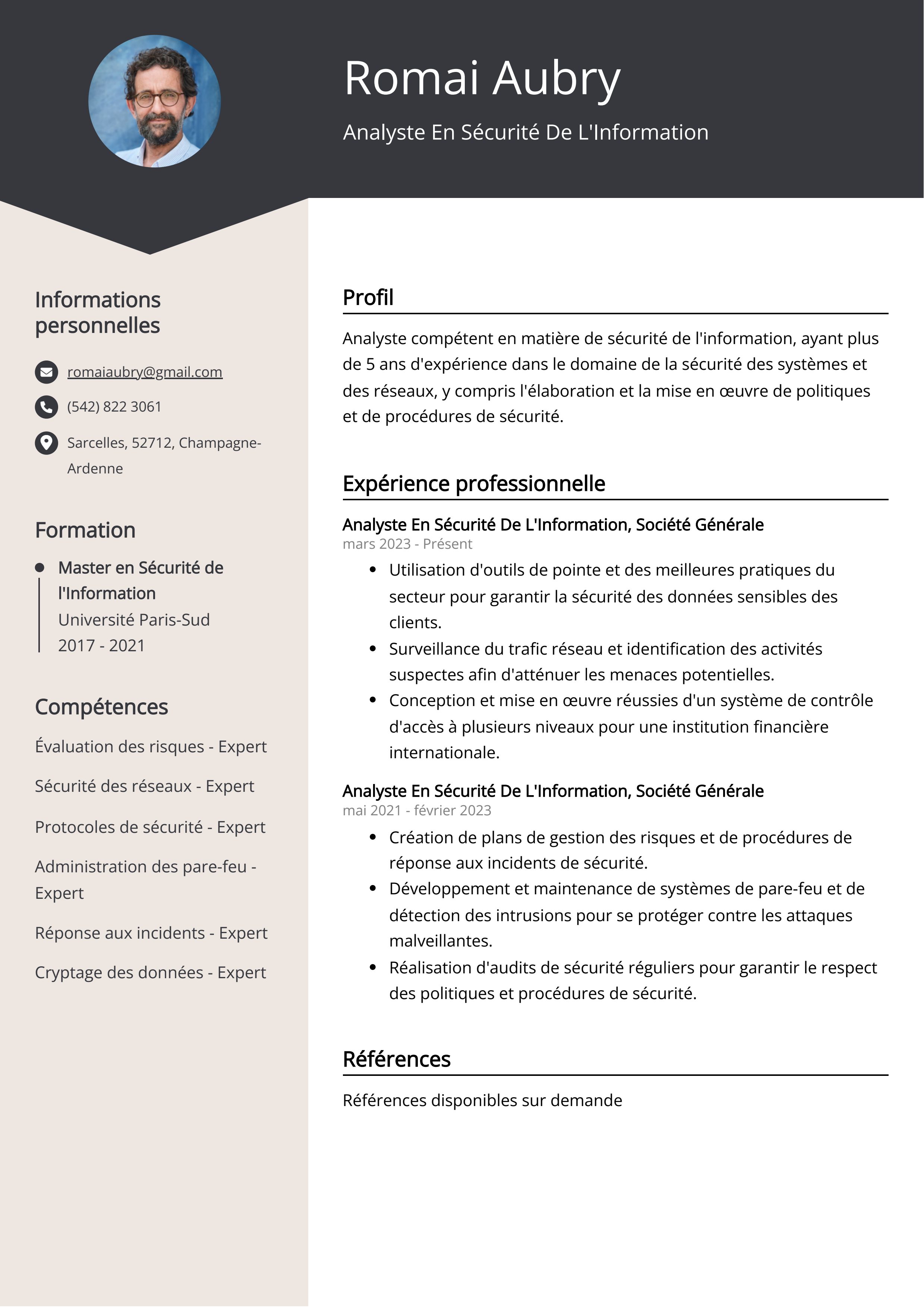 Analyste en sécurité de l'information Exemple de CV