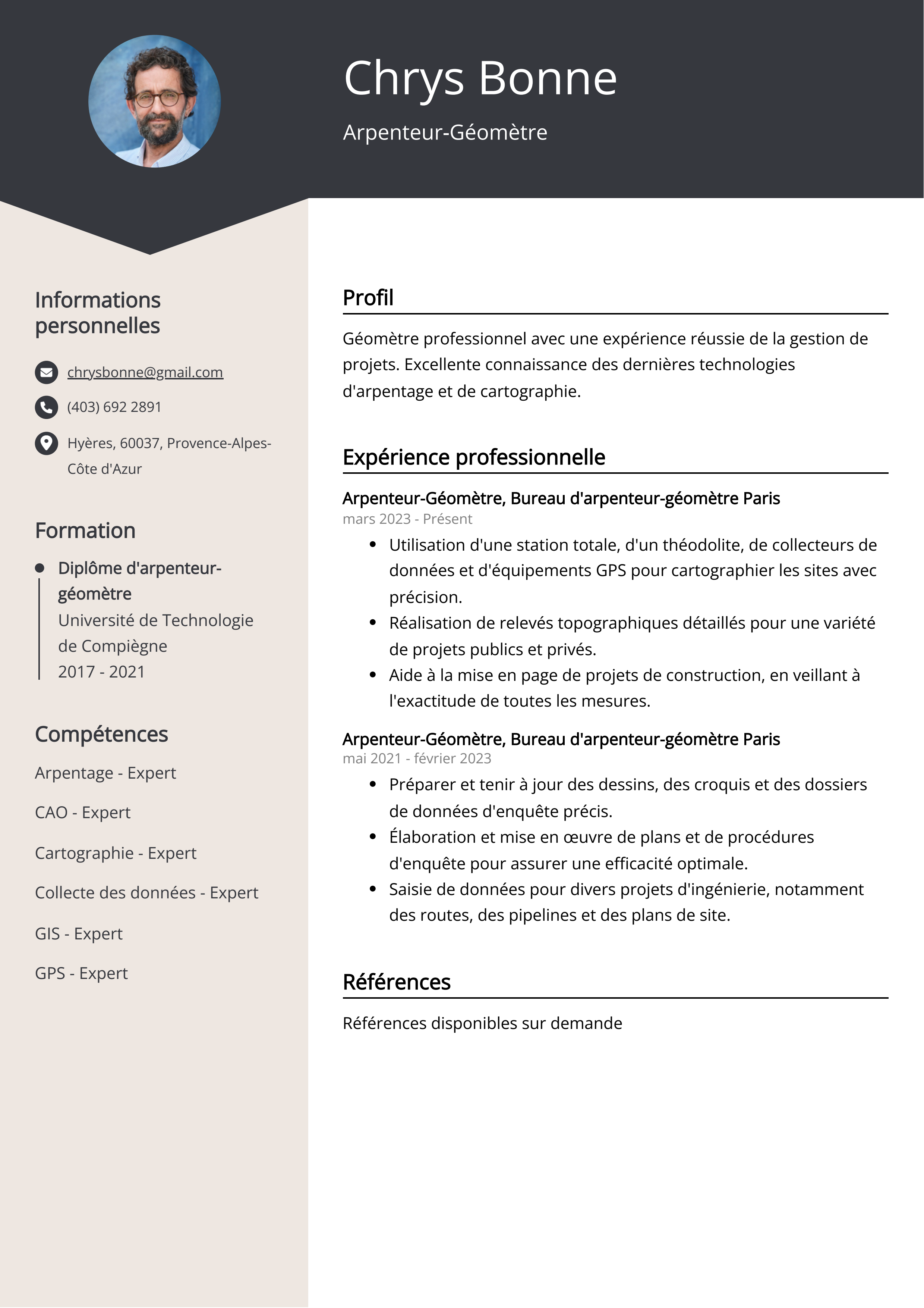 Arpenteur-Géomètre Exemple de CV