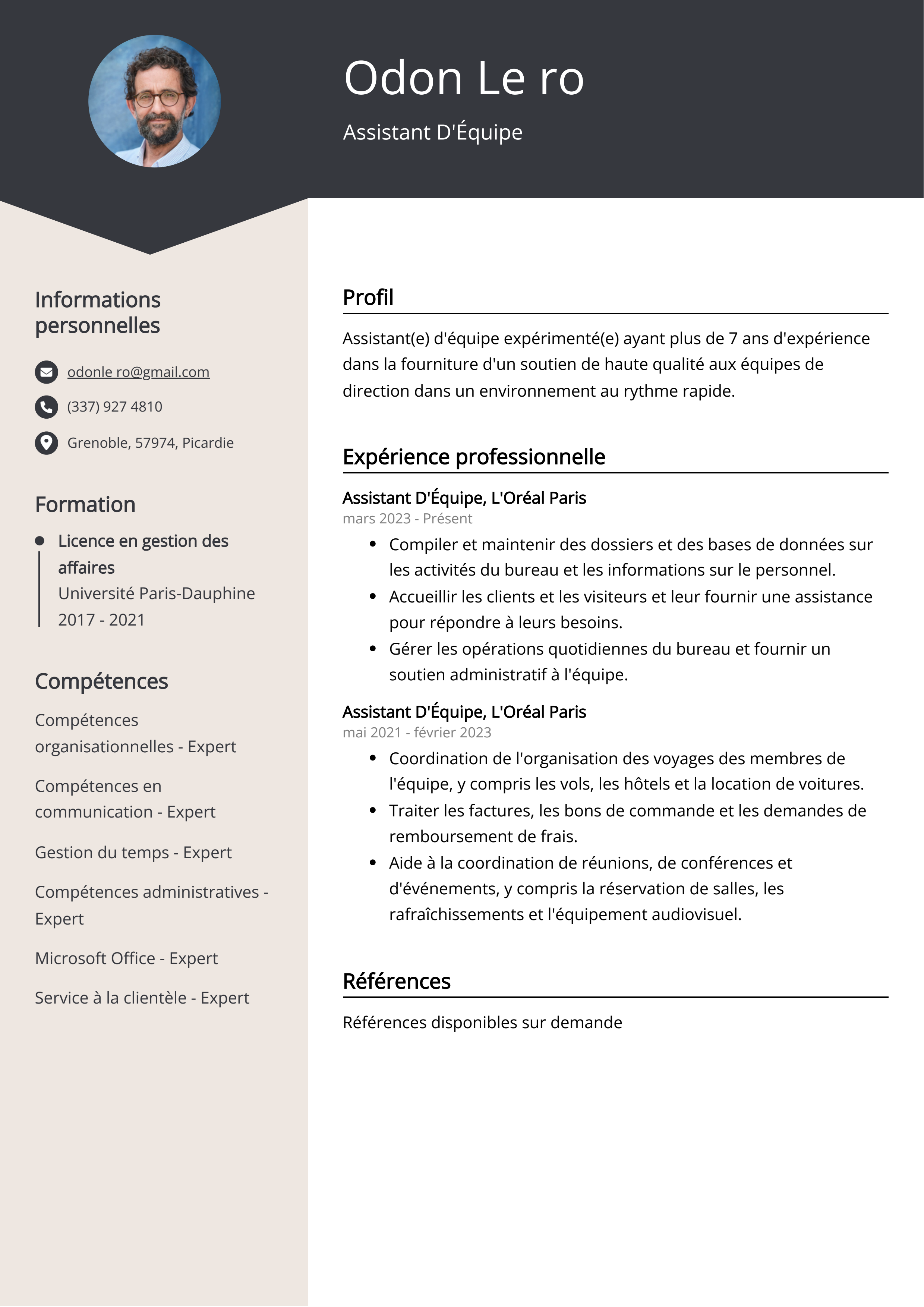 Exemple de curriculum vitae d'un assistant d'équipe