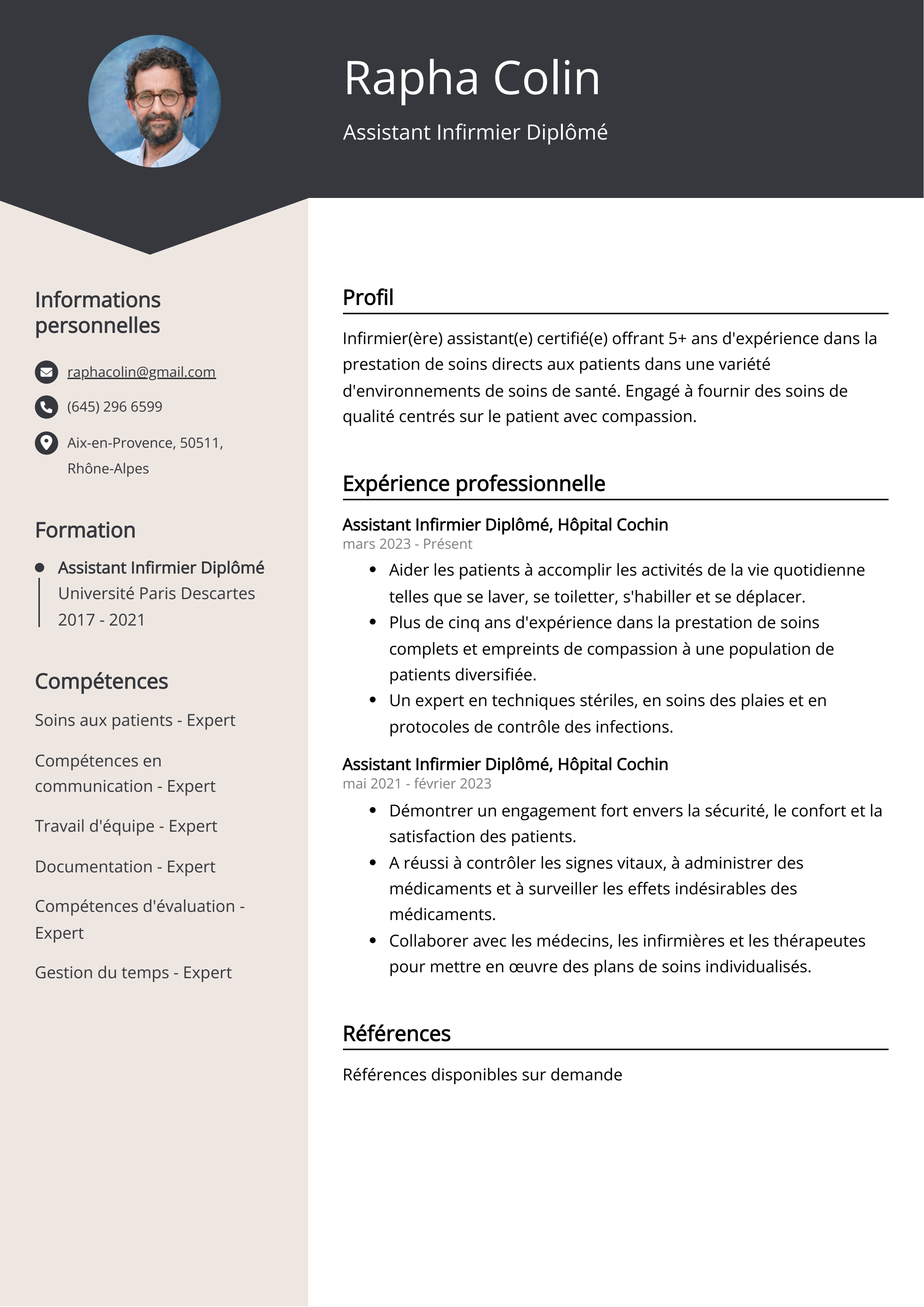 Exemple de curriculum vitae d'un assistant infirmier diplômé