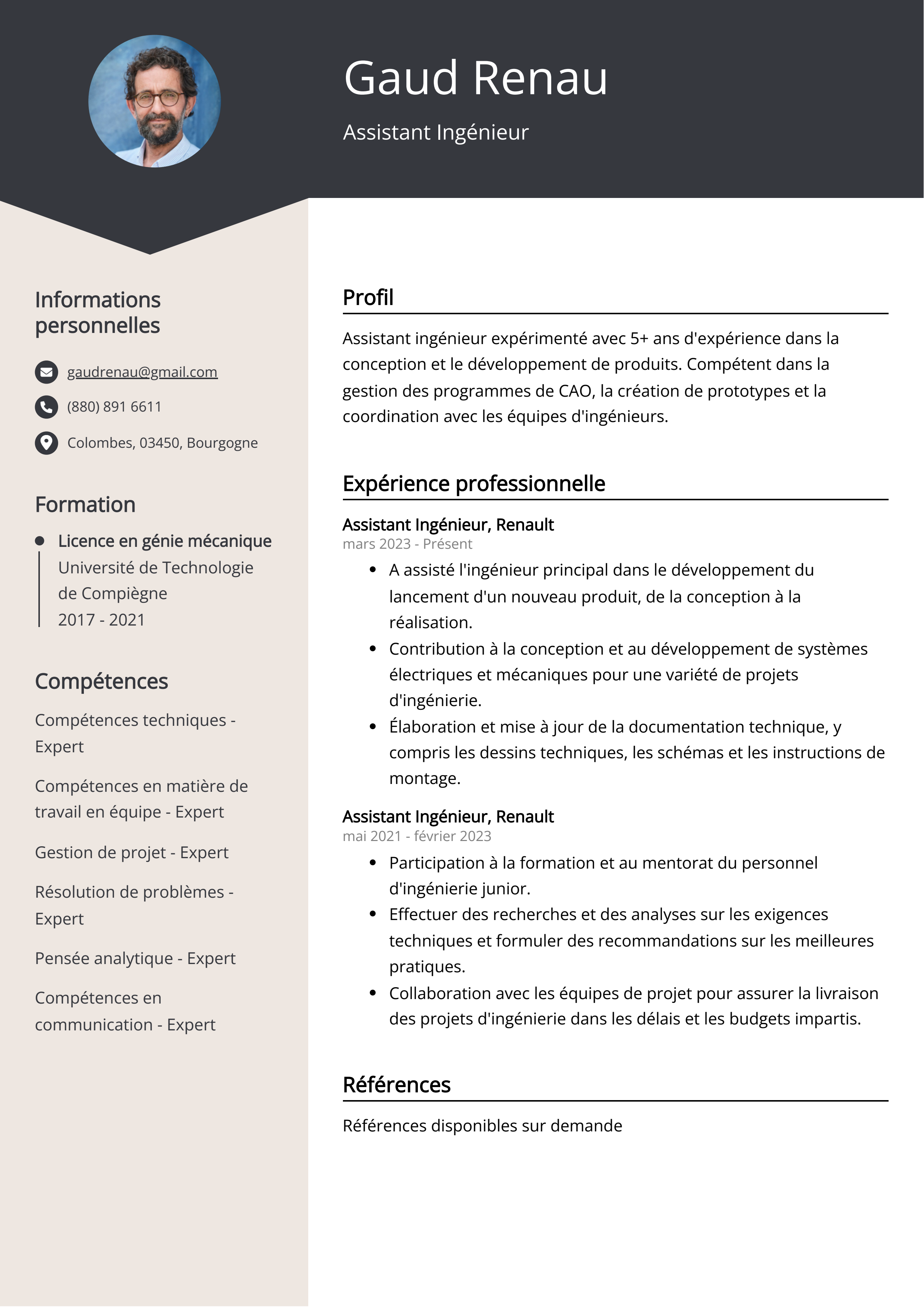 Exemple de curriculum vitae d'un assistant ingénieur