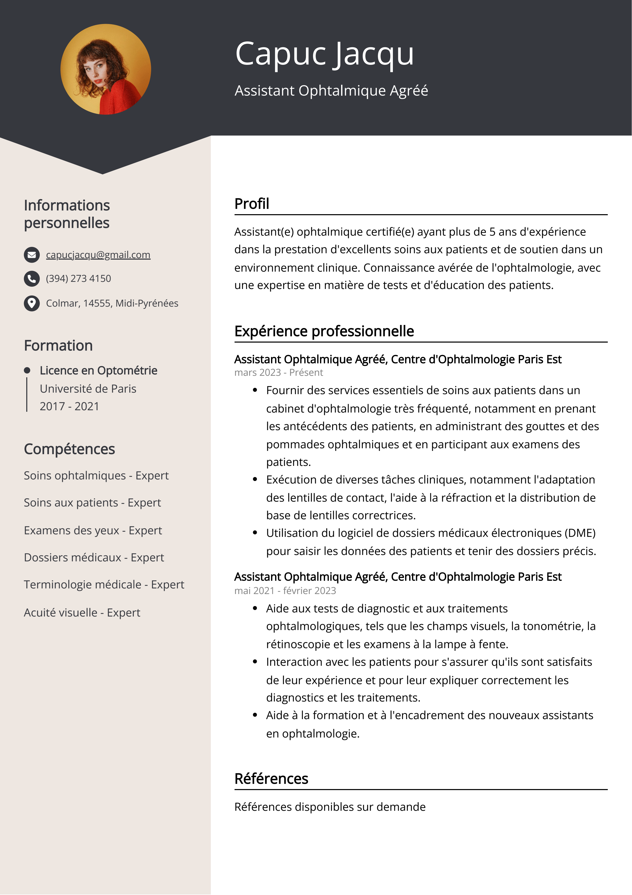 Assistant Ophtalmique Agréé Exemple de CV