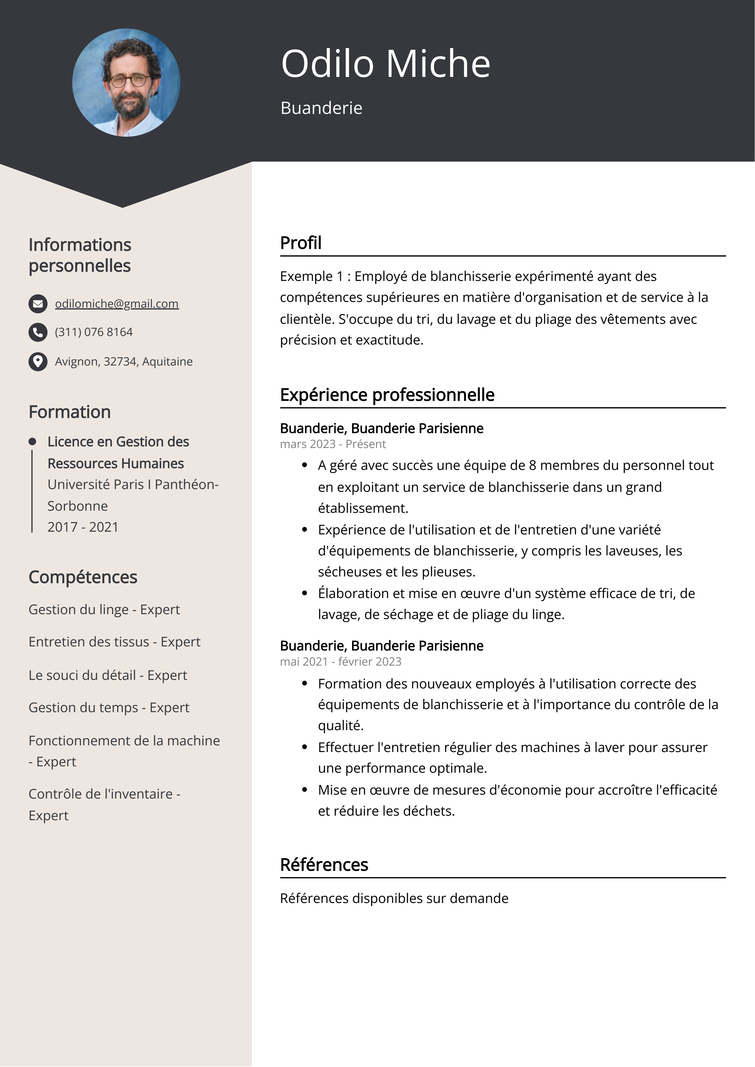 Exemple de CV Buanderie