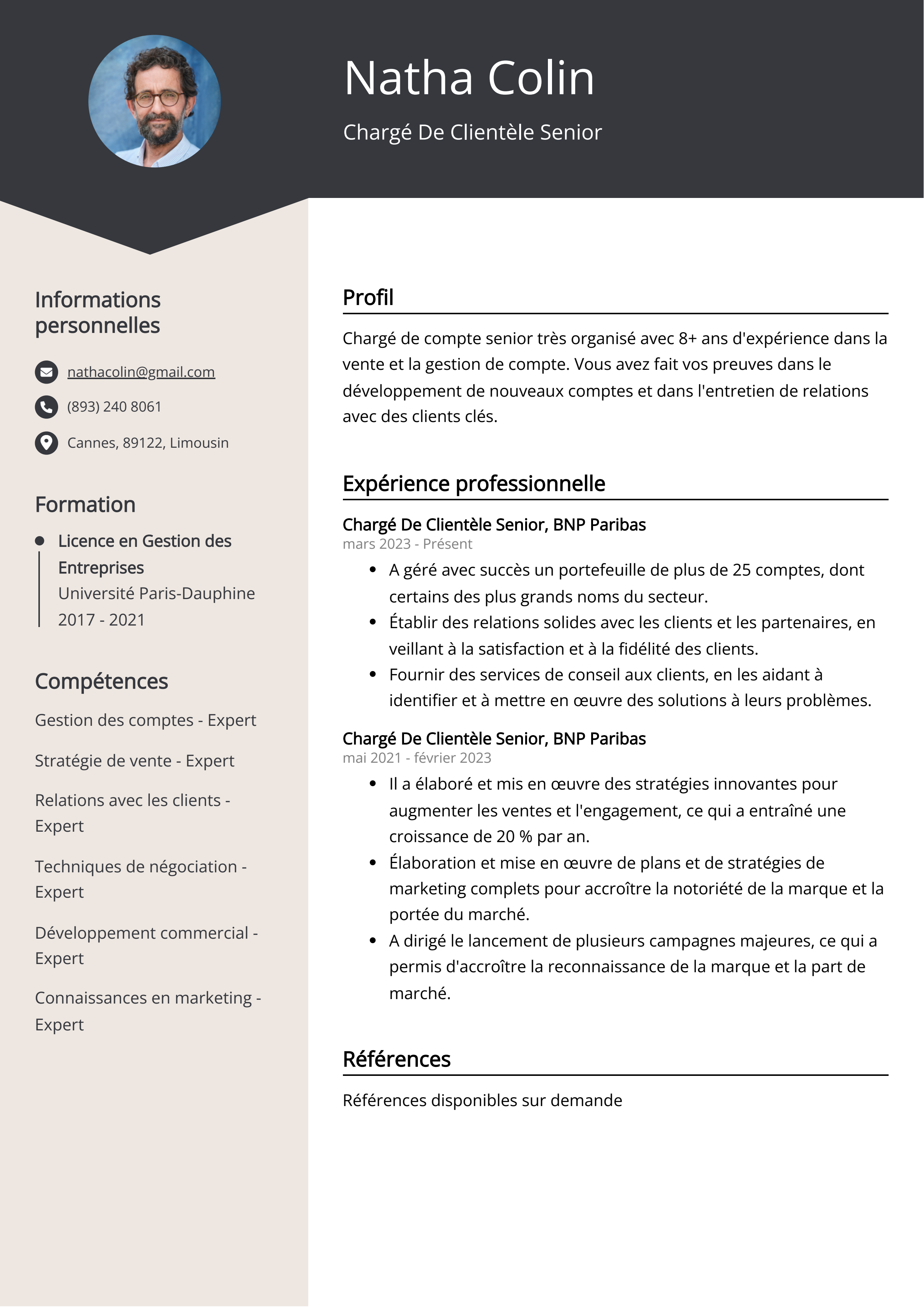 Chargé De Clientèle Senior Exemple de CV