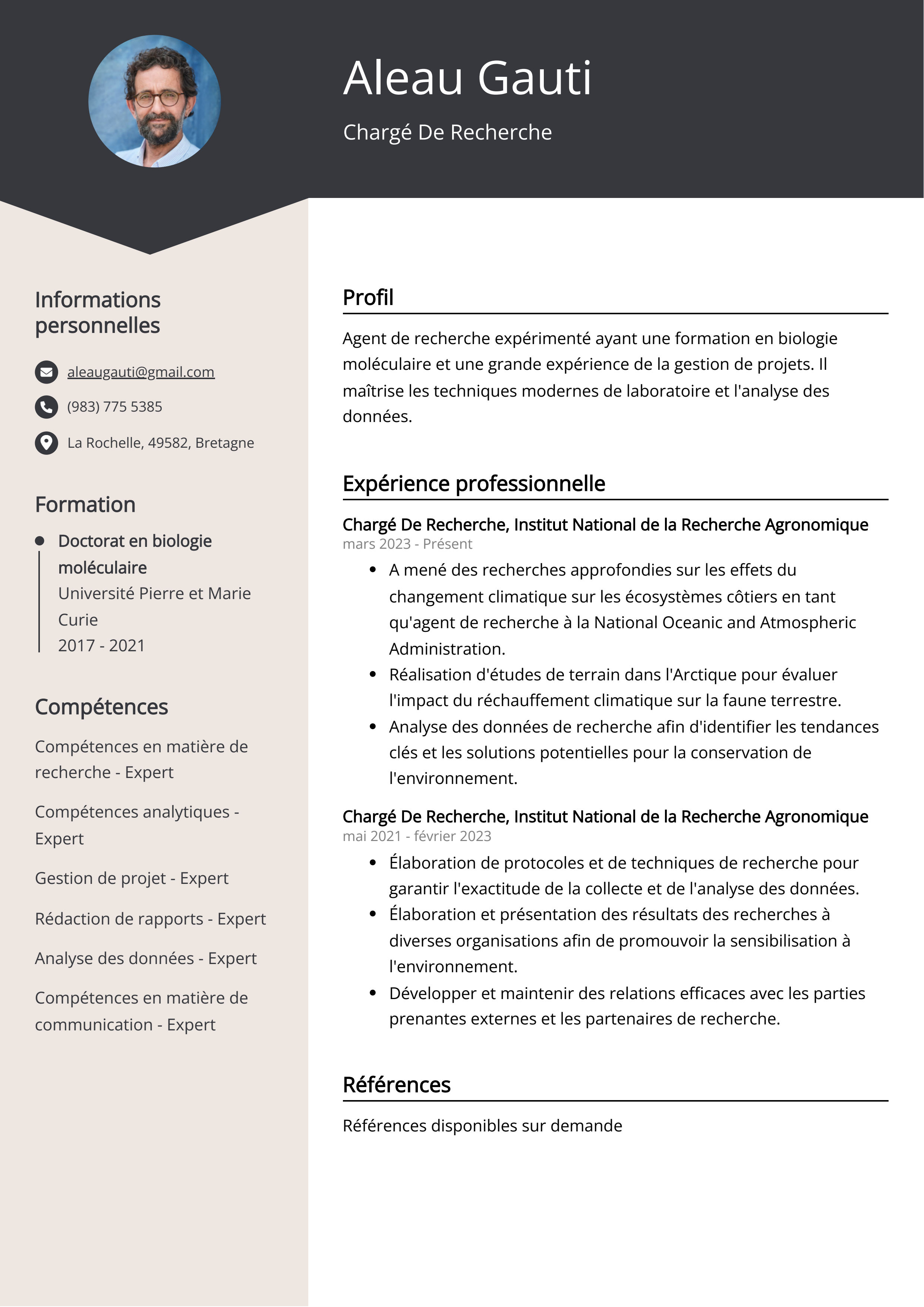 Exemple de CV de Chargé de Recherche