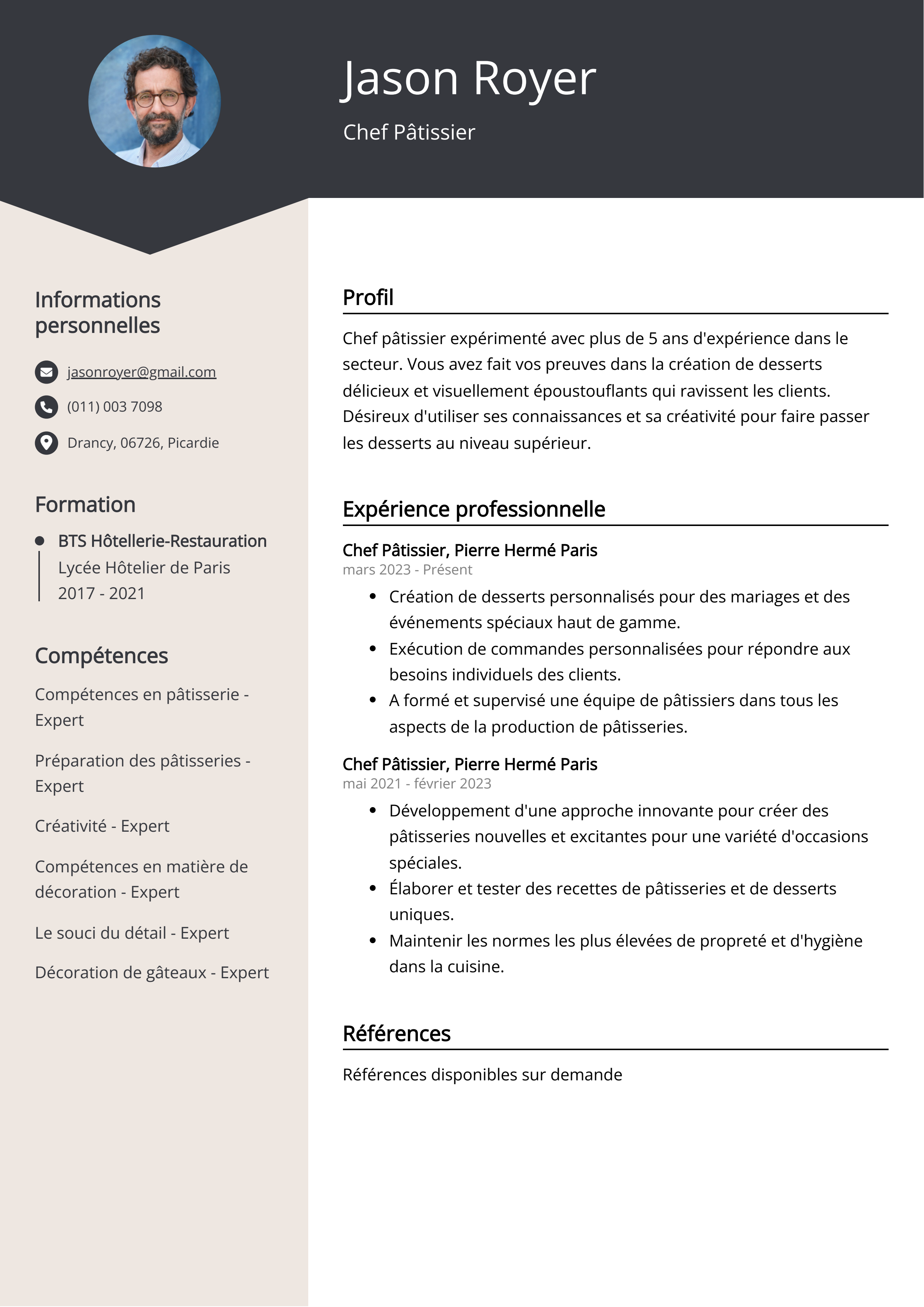 Exemple de CV de chef pâtissier