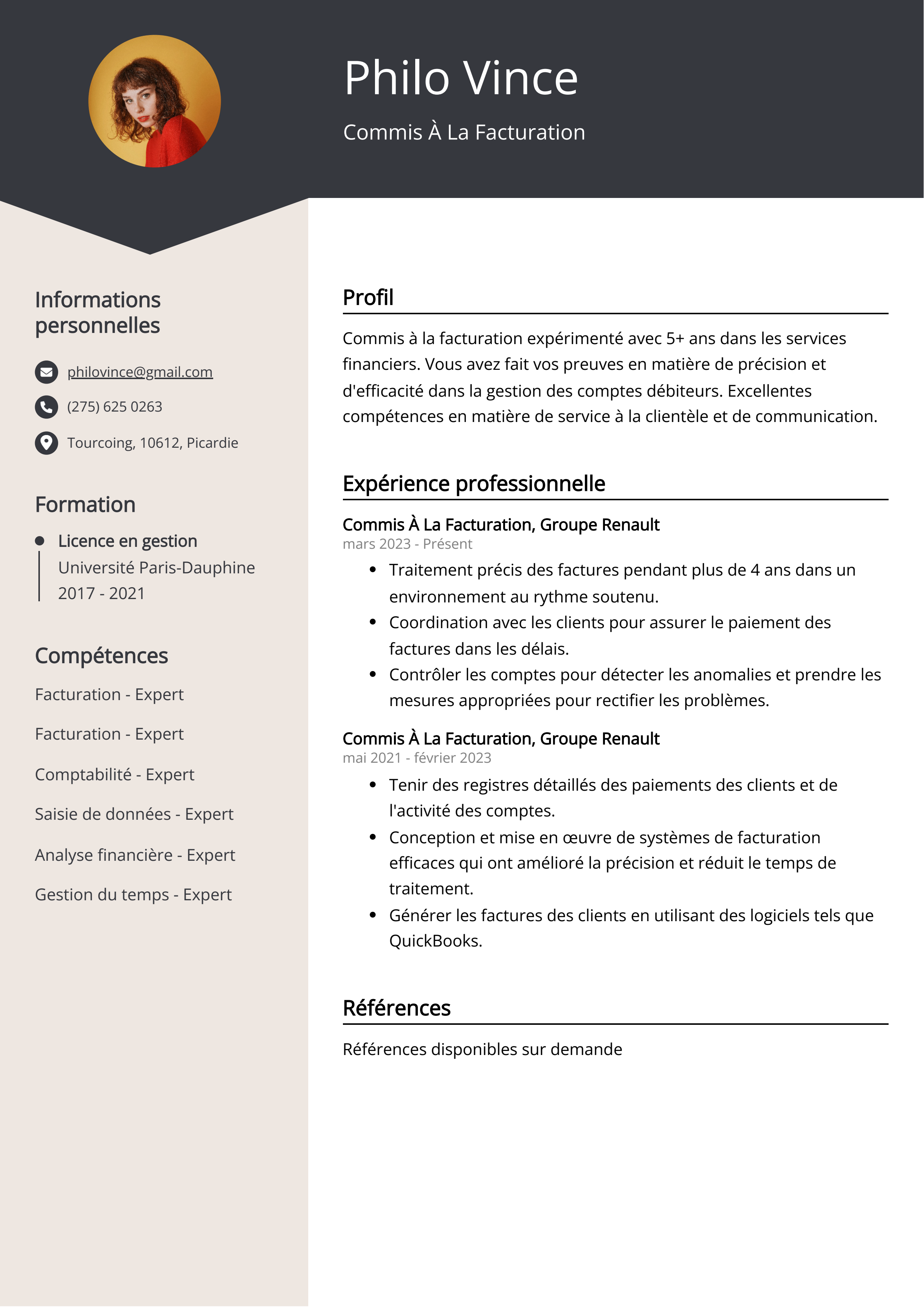 Exemple de CV de Commis À La Facturation