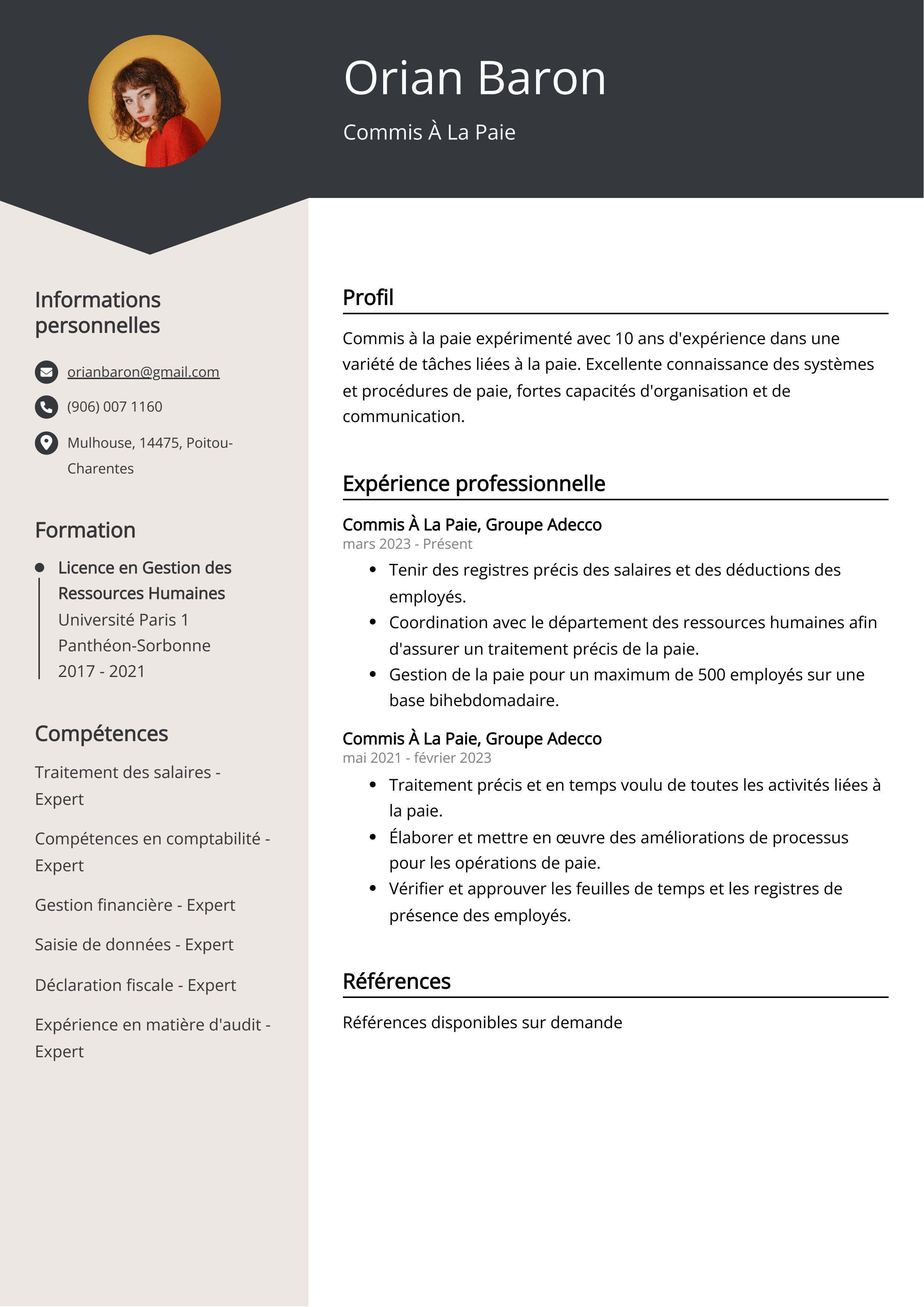 Exemple de CV de Commis À La Paie