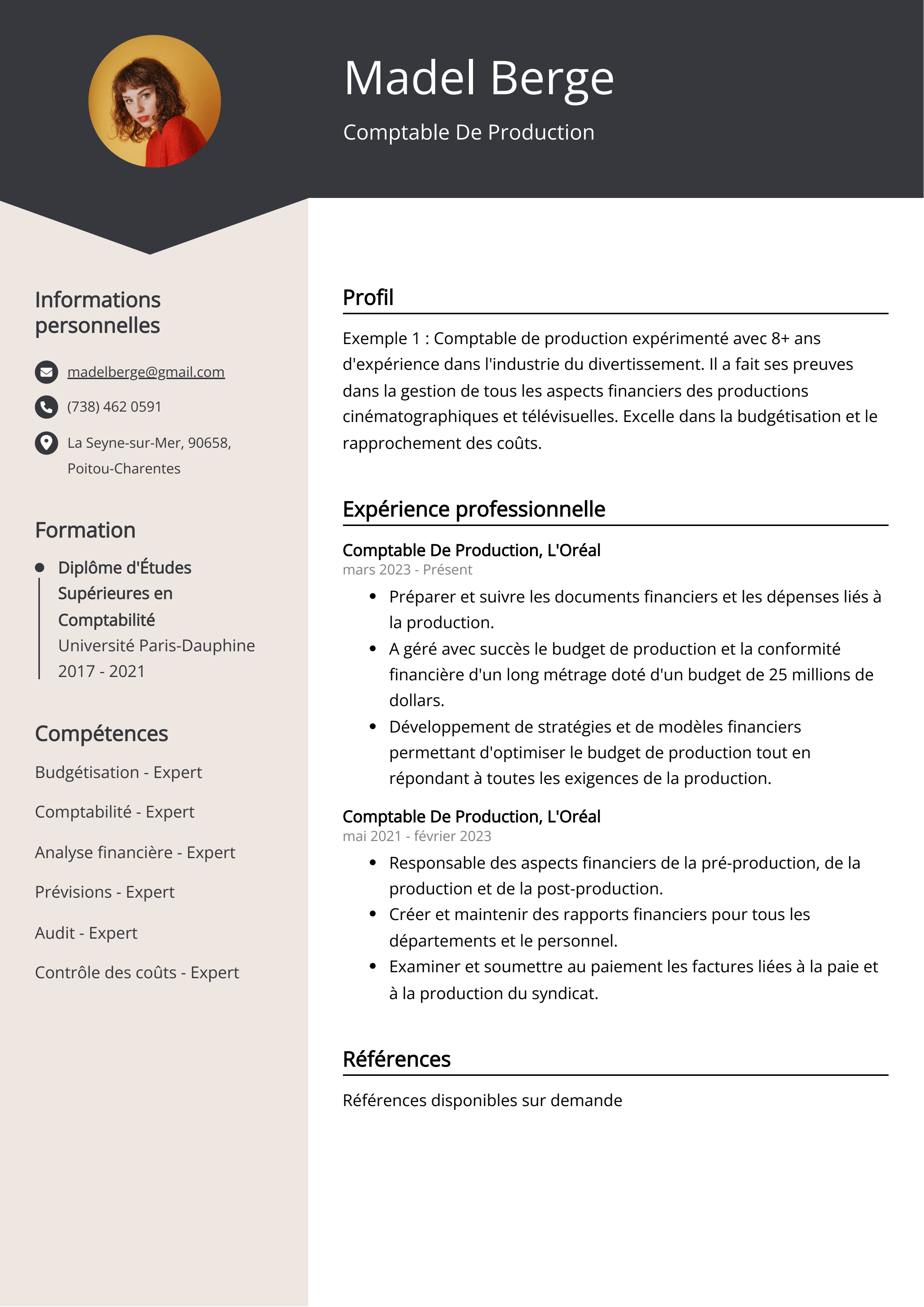 Exemple de CV de comptable de production