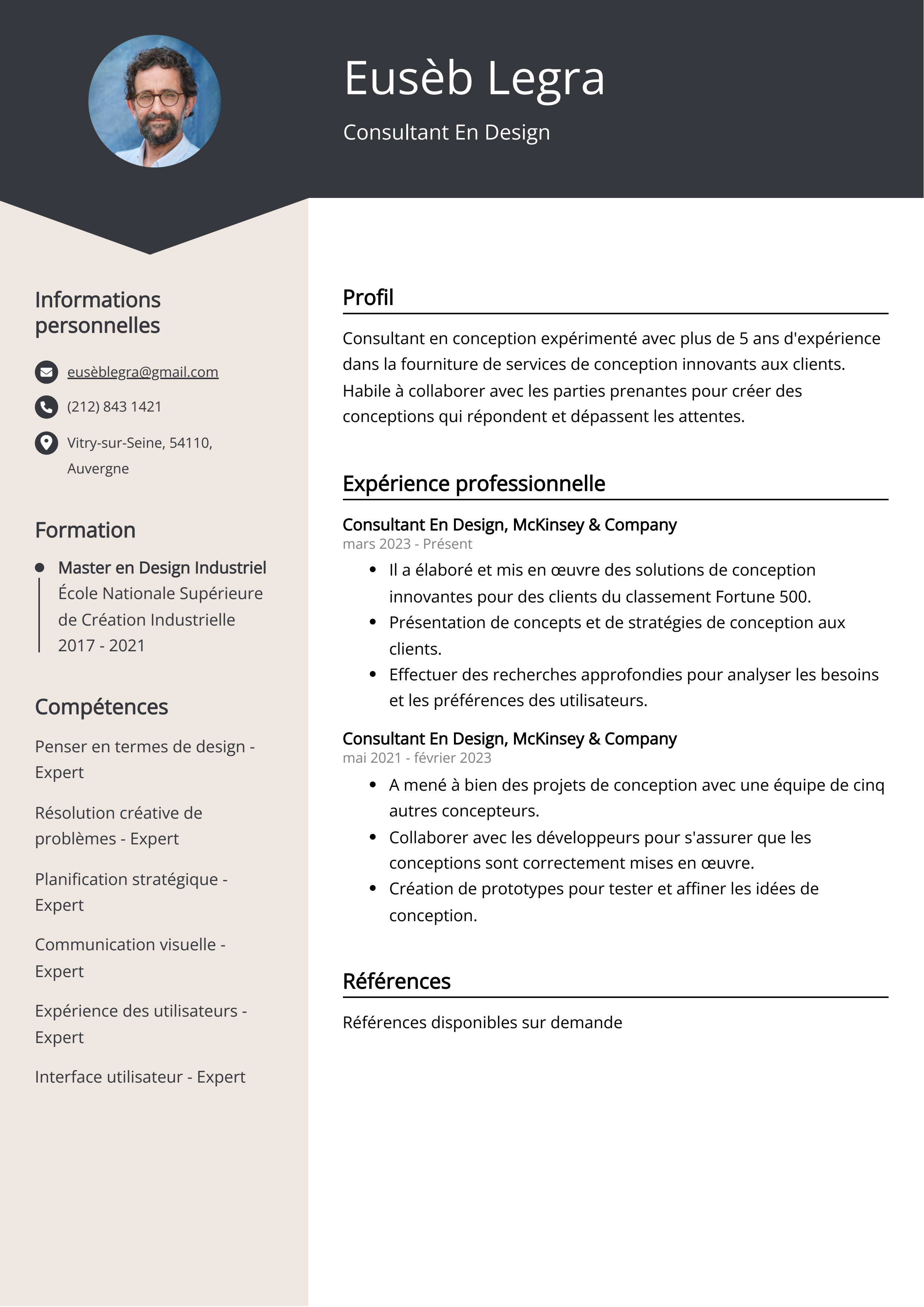 Exemple de curriculum vitae d'un consultant en design